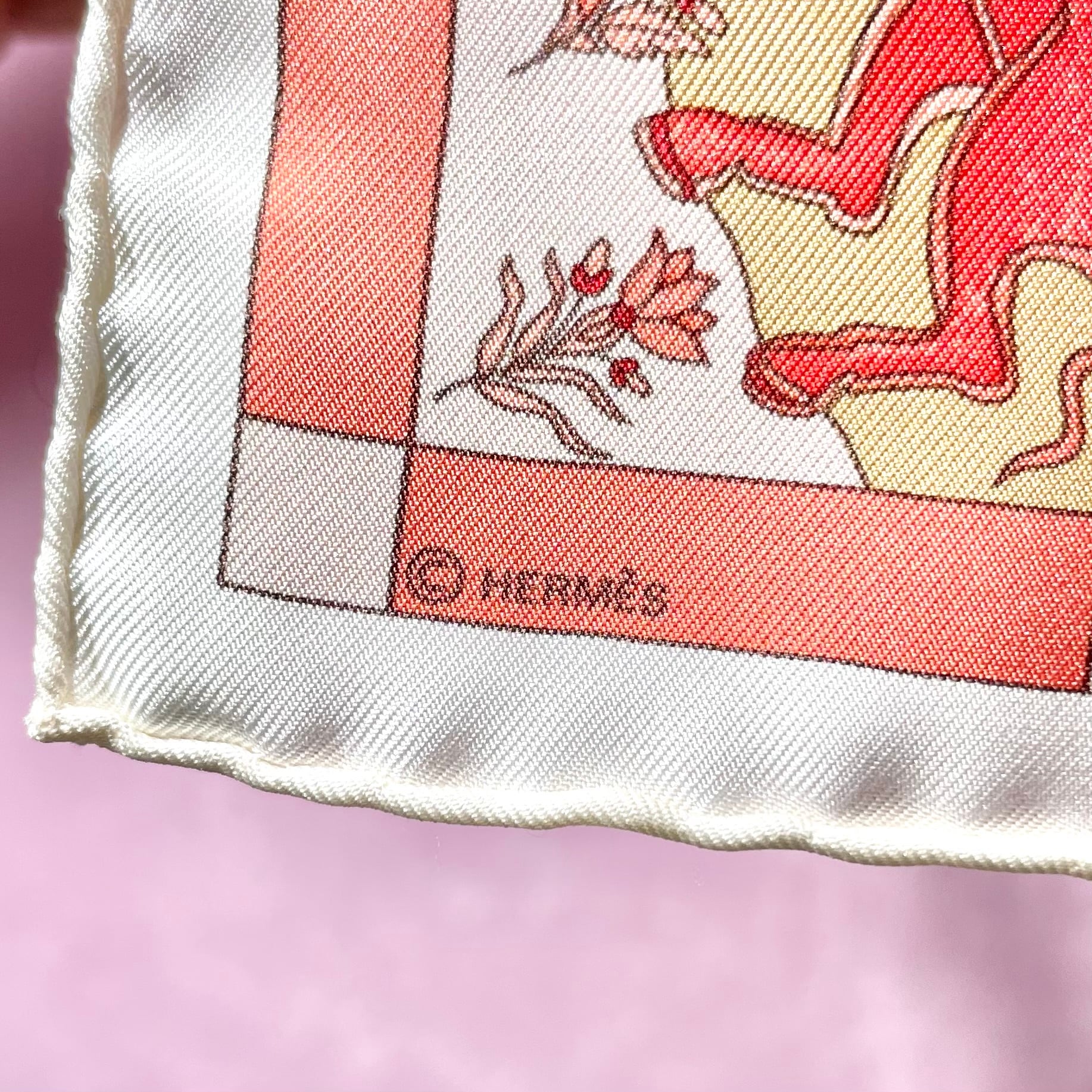 HERMES ミニスカーフ プチカレ FANTAISIES INDIENNES ベビーピンク