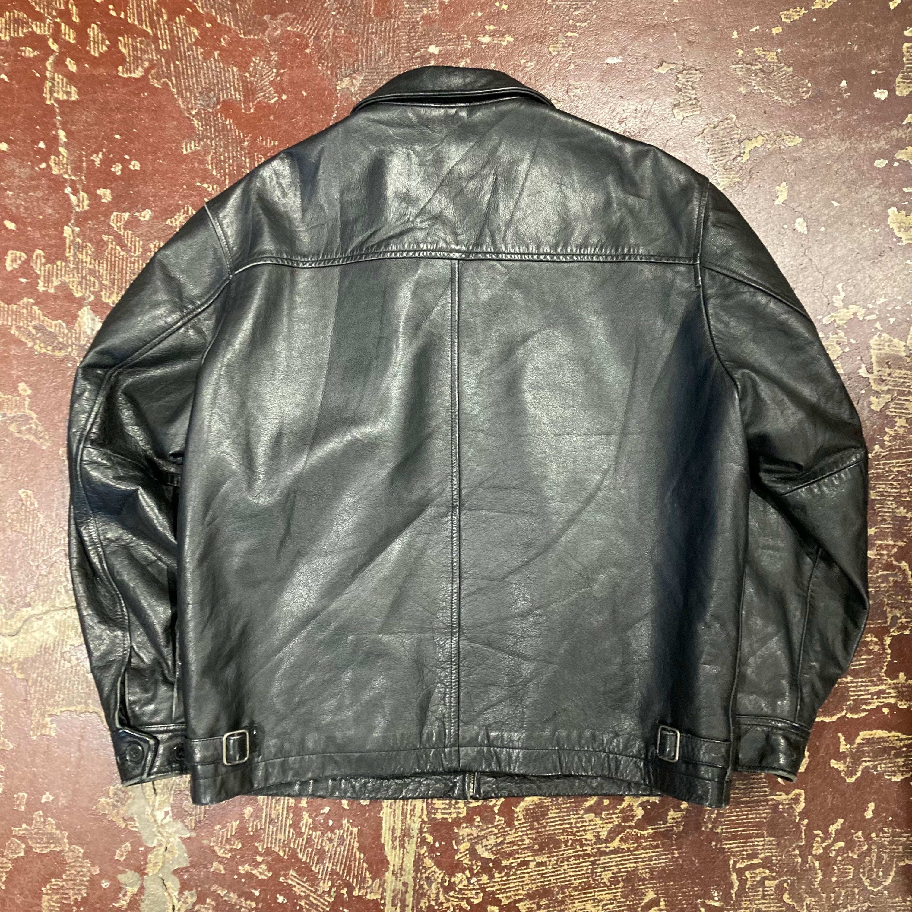L 』GAP ギャップ レザージャケット ブラックレザー フルジップ レザー