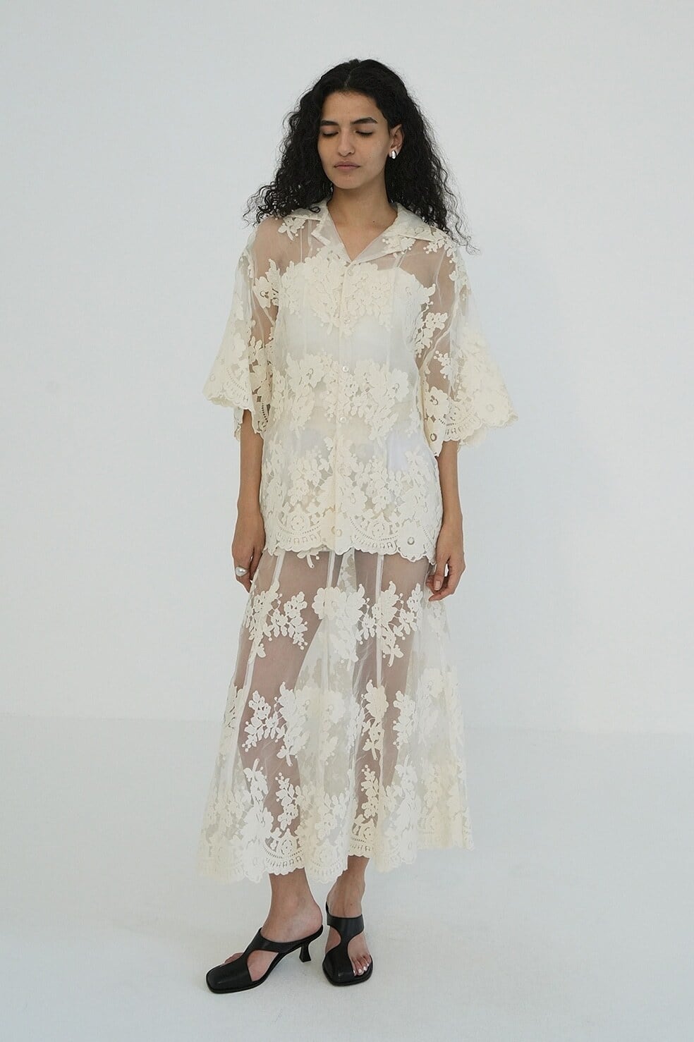 CLANE(クラネ) SHEER FLOWER LACE SHIRTS IVORY | サウスオレンジ