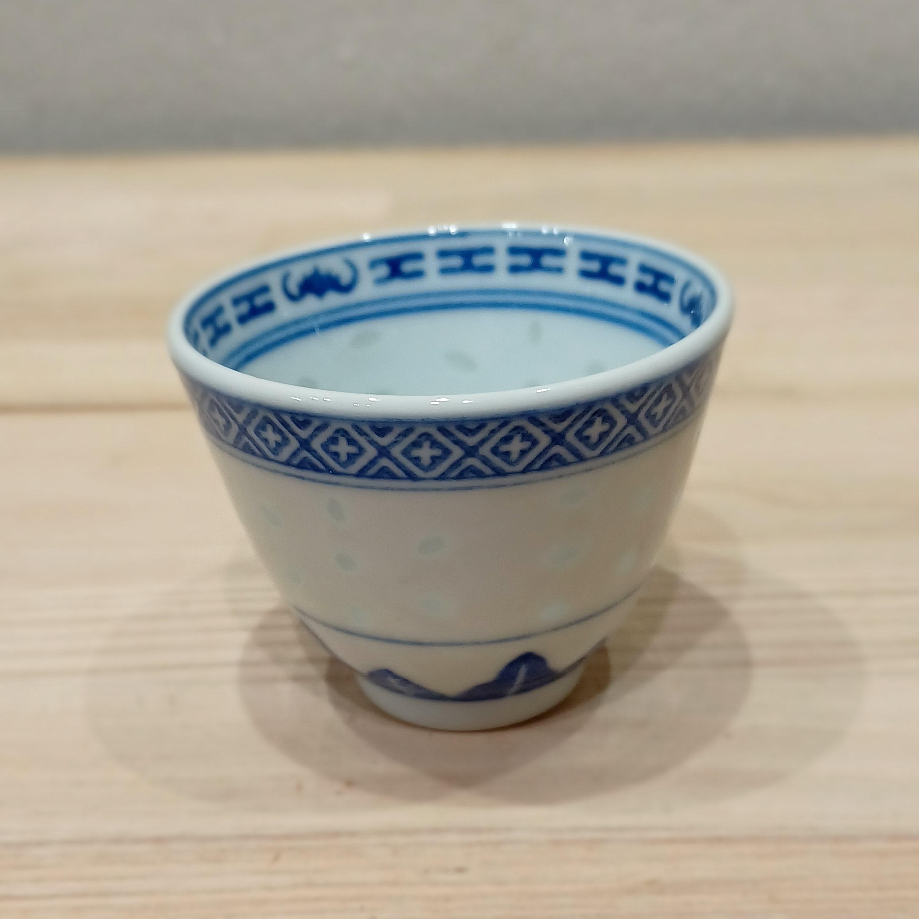 景徳鎮・ヴィンテージ】蛍手透かし煎茶碗＆ティーポット 5点セット｜青