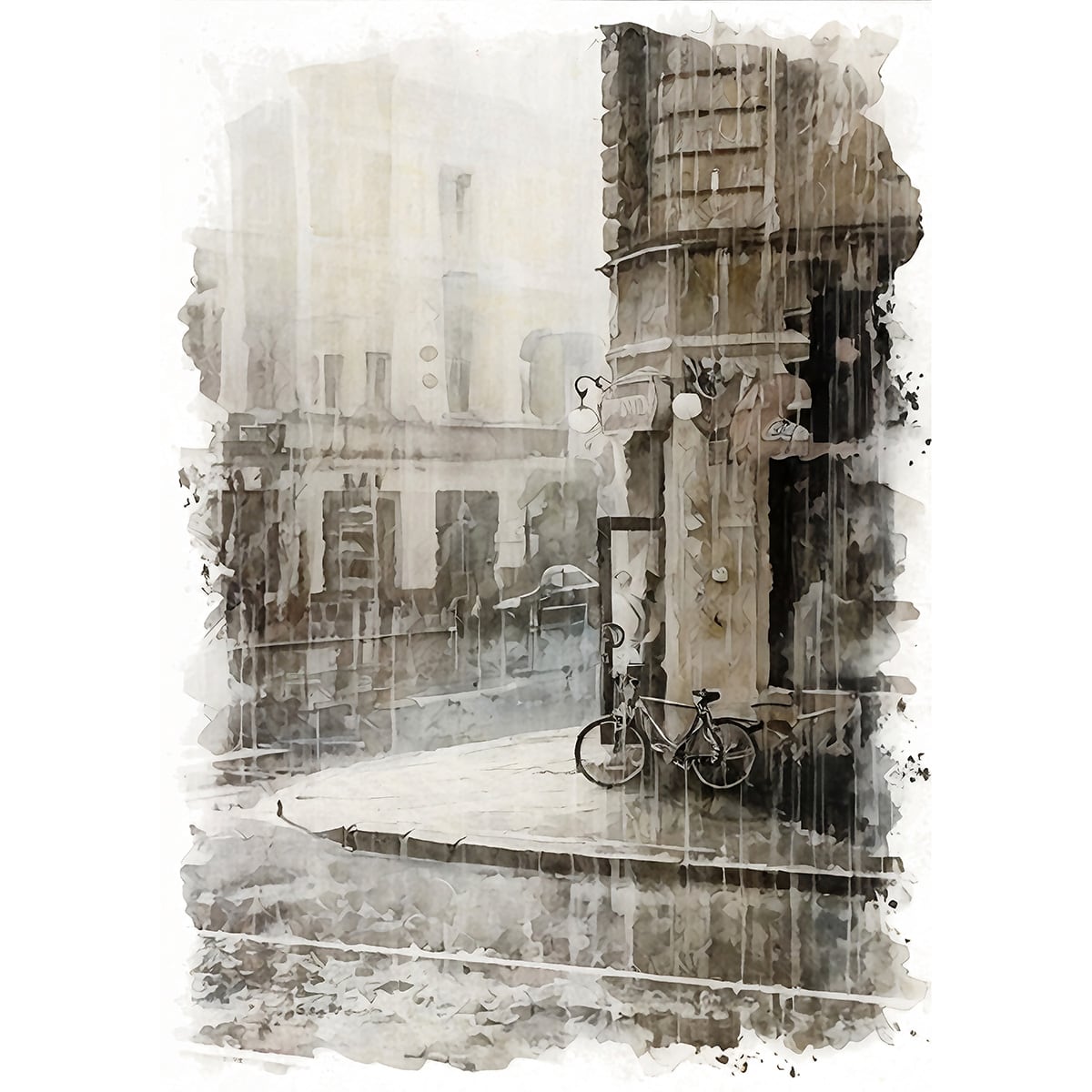原画#3081 花 雨 パリ フランス 水彩画 ドローイング アート