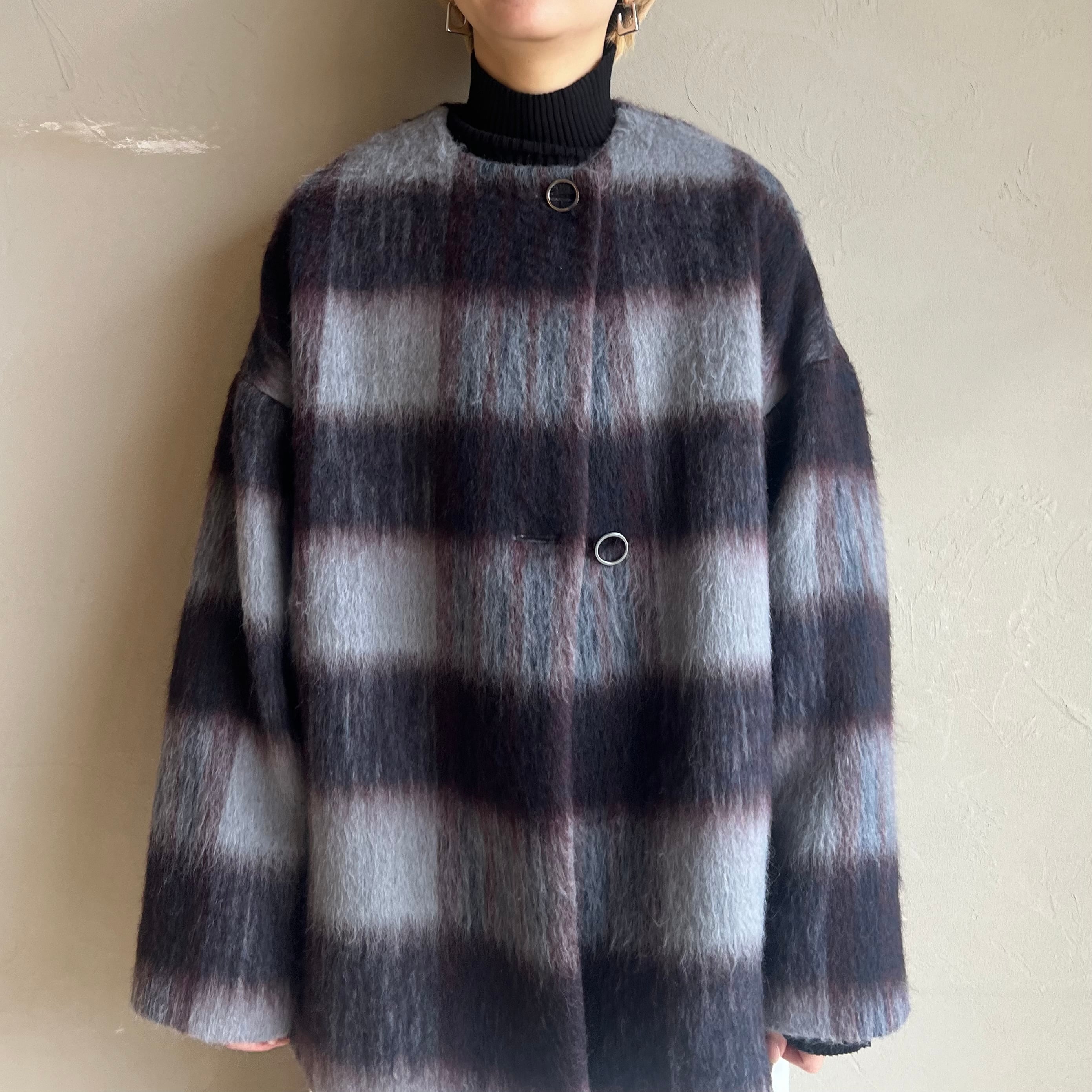 CLOCHE 】ノーカラーシャギーチェックコート | valance 福井