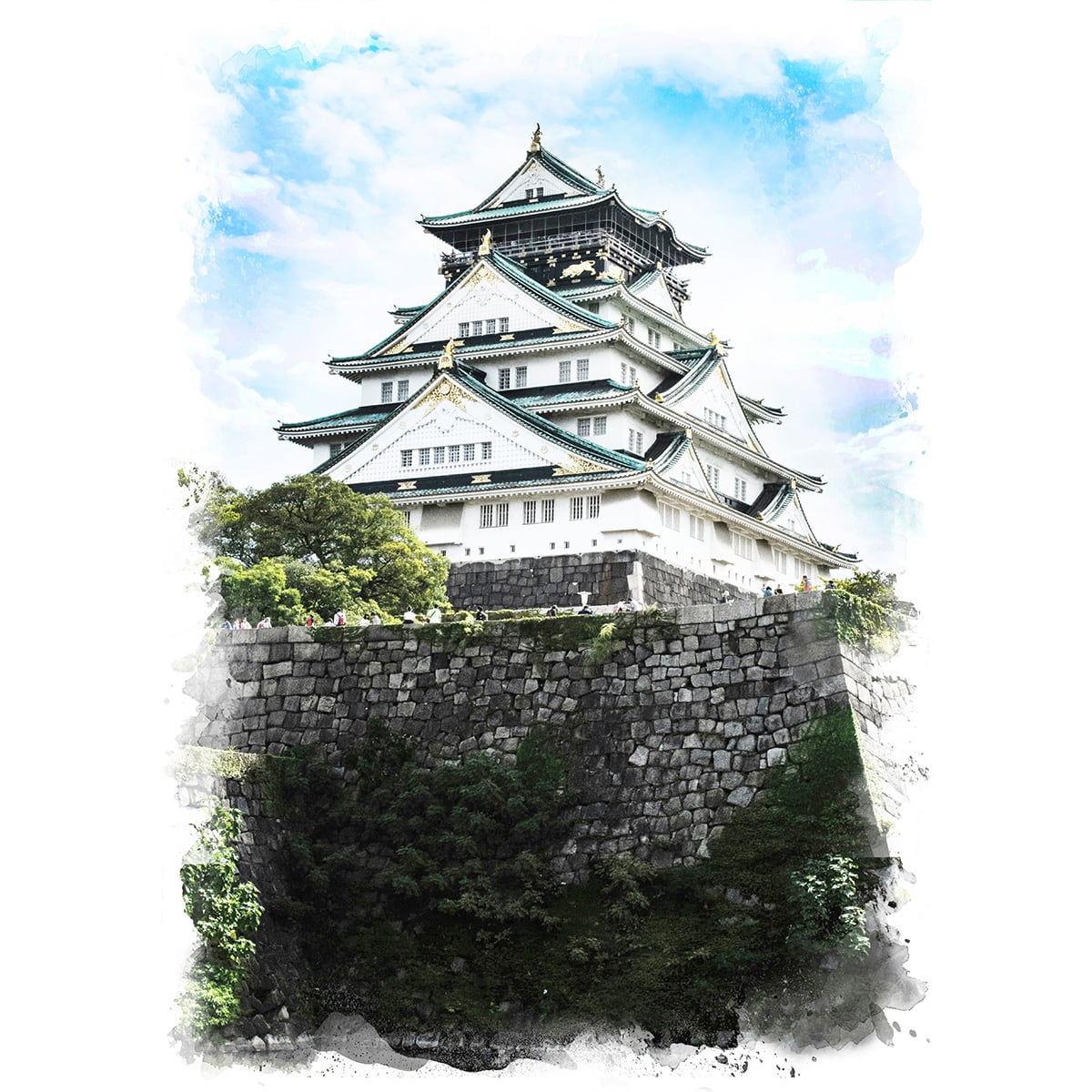 松本城 水彩画 額装 松本城水彩画額装