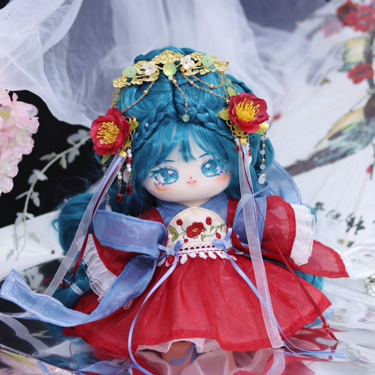 ロングヘア女の子 20cm 着せ替えぬいぐるみ 無属性 緑の髪緑の瞳 孔雀