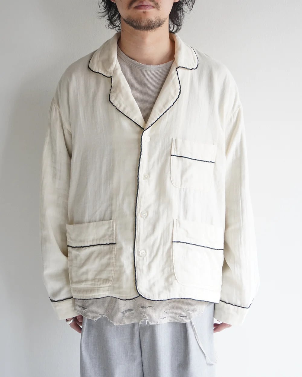 24SS】ANCELLM DOUBLEGAUZE PAJAMA SHIRT (IVORY) ANC-SH33 | IAAAM