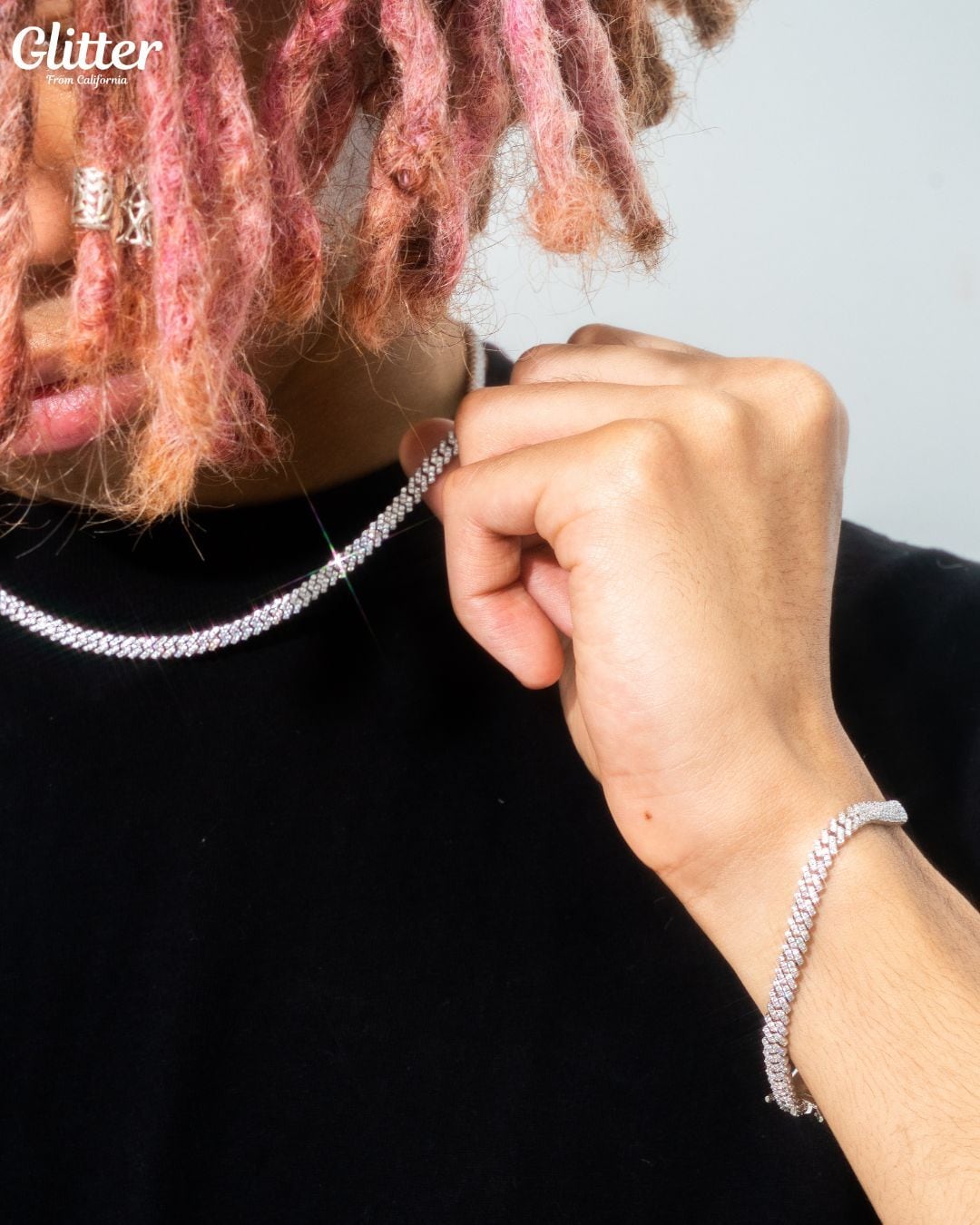 Iced Out Prong Cuban Chain Set 【5mm】【本日まで10%OFF】 | Glitter