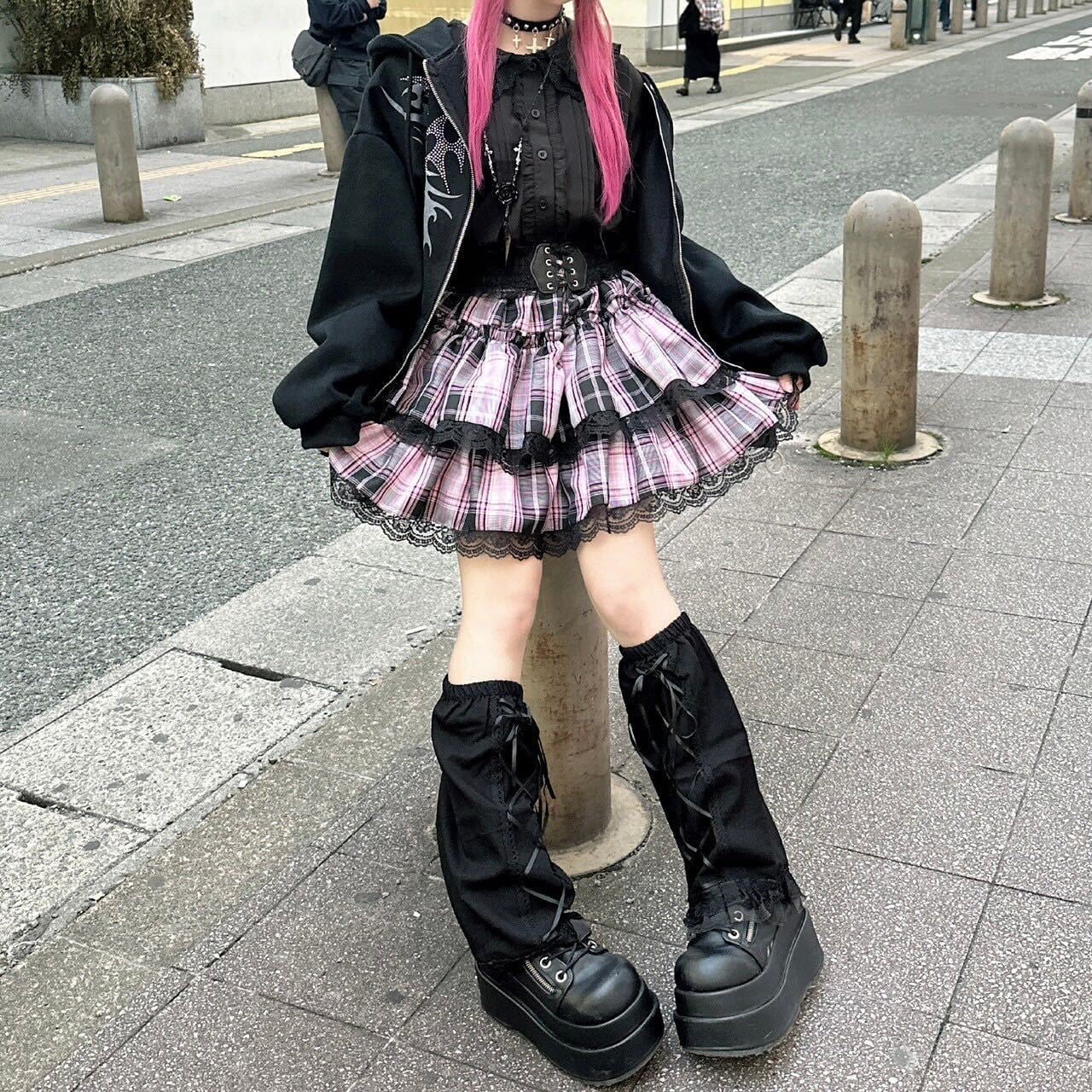 2/4 完売PINK再入荷！】ふんわりティアードレーススカート(BLUE・PINK