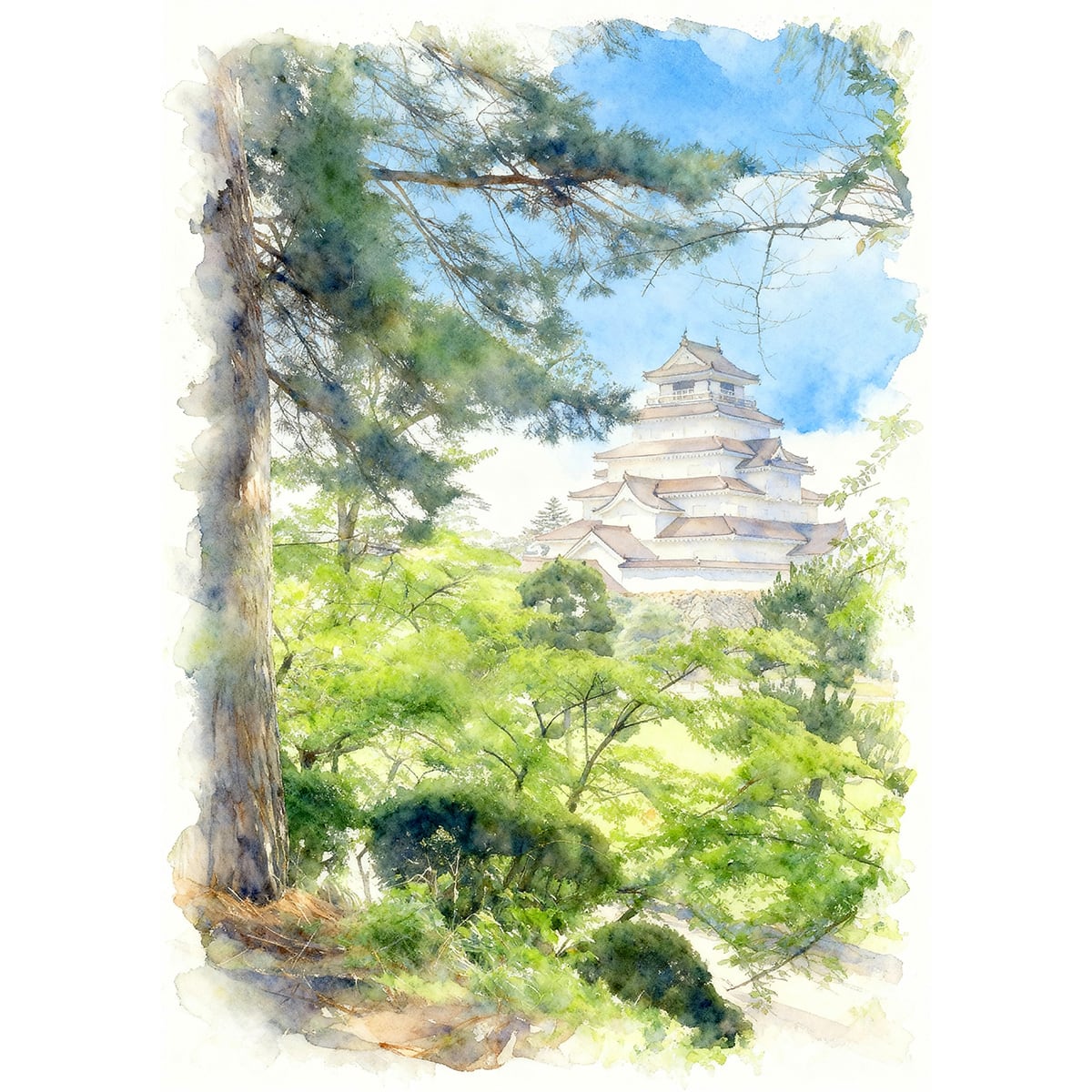 絵画 風景画 日本の城 福島県会津若松城（鶴ヶ城） インテリアアート額