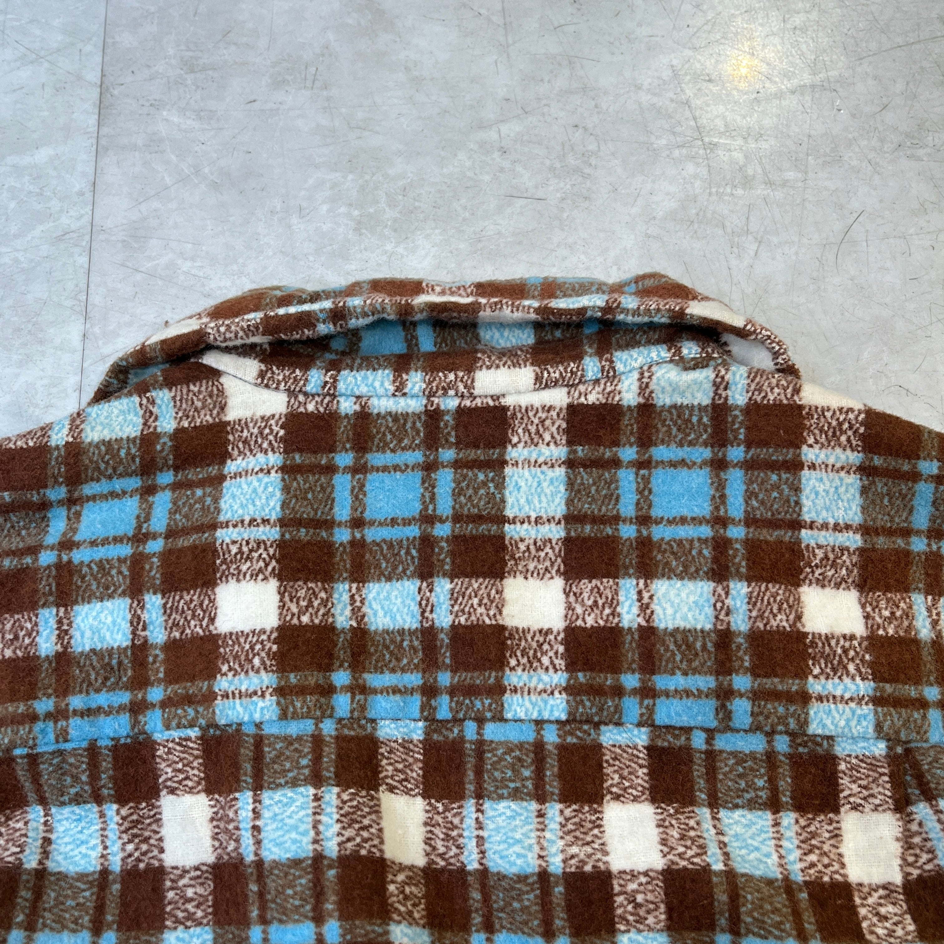 50s Print Flannel Shirt Open Collar 50年代 プリントフランネル