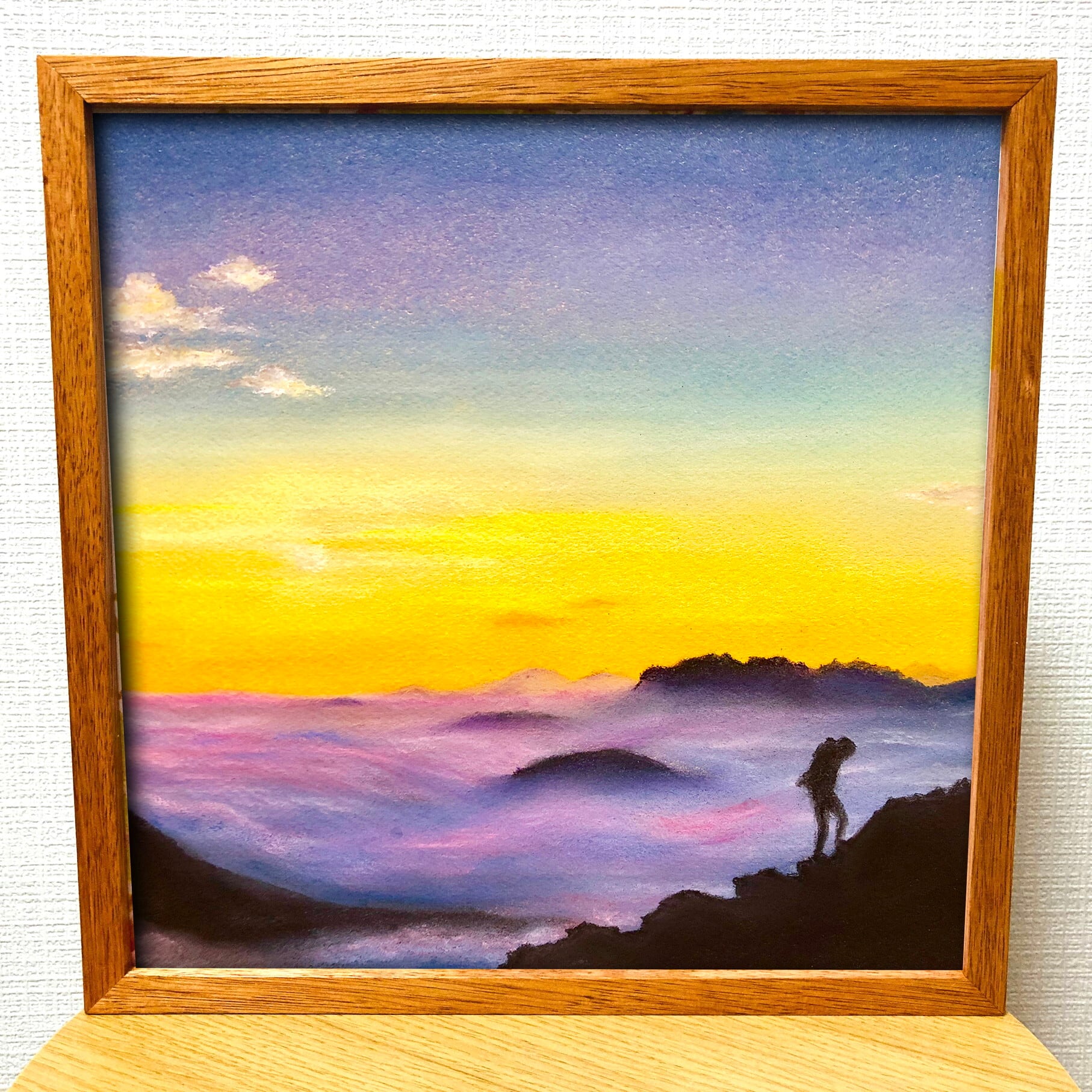 作品 : 山頂からの朝日 絵 絵画 景色 風景 風景画 秋 秋空 縁起絵