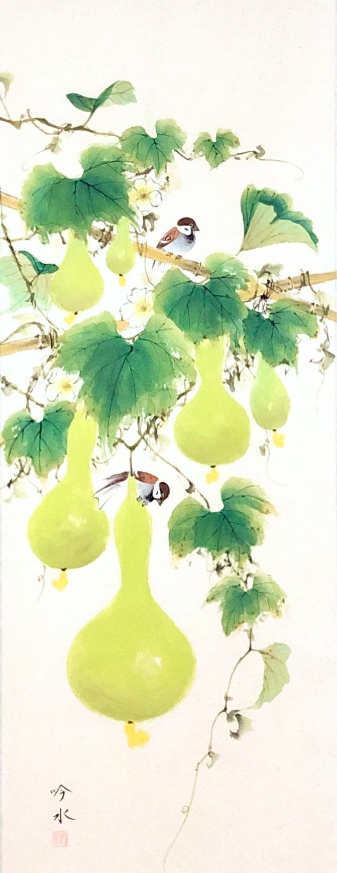 奥田吟水「六瓢箪に雀」掛軸（尺五立） | 吉村唐木店 WEBSHOP
