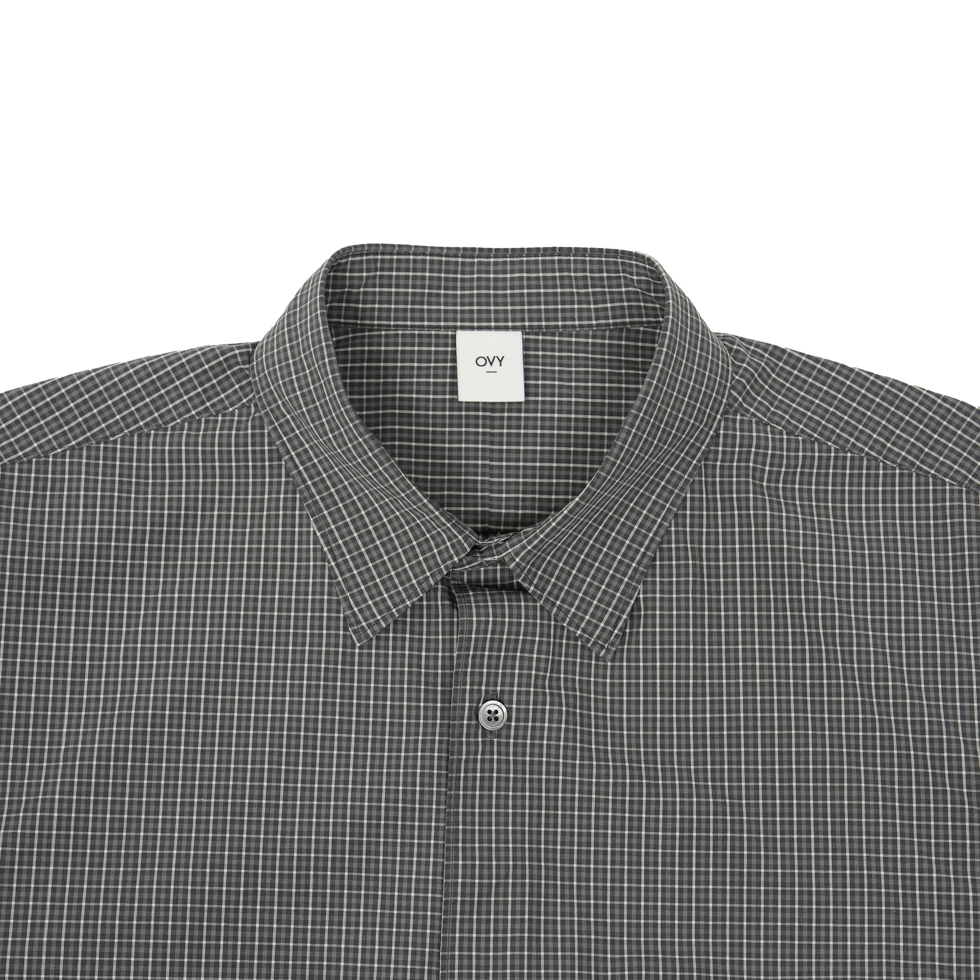 Cotton Poplin Pin Check Wide Shirts (black×gray) | OVY