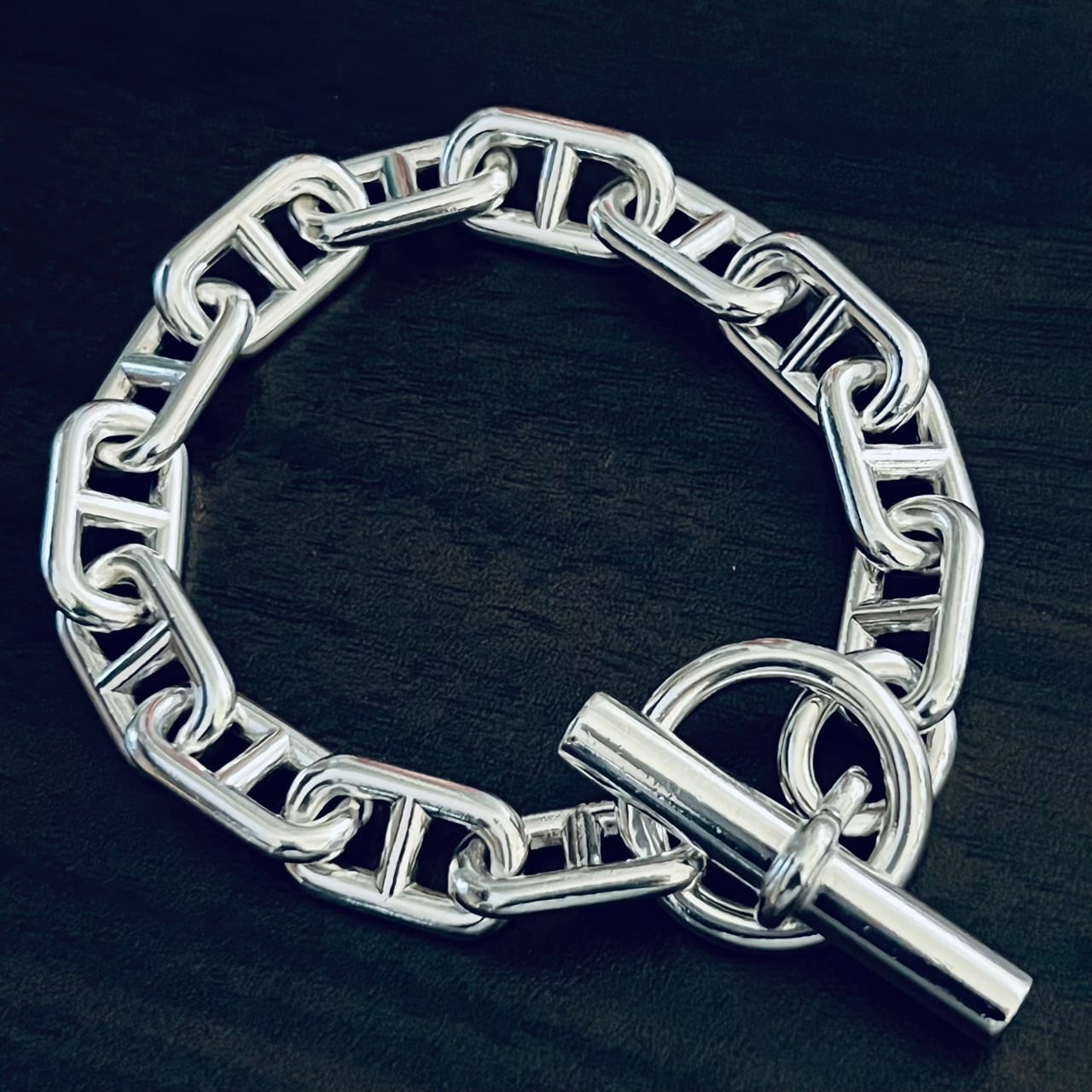 VINTAGE HERMES Chaine d'Ancre Bracelet GM 13 Links Silver 800