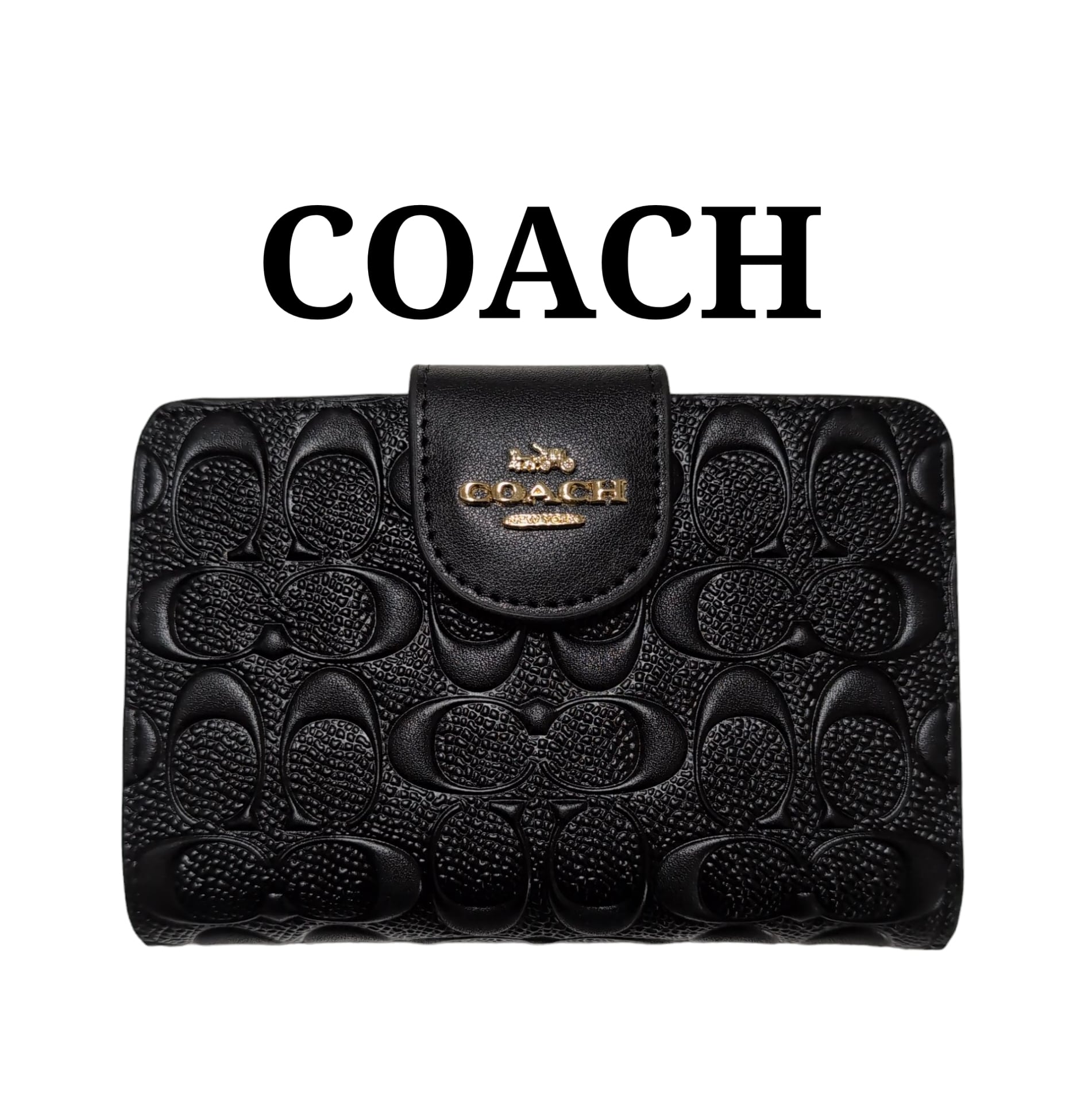COACHコーチ 二つ折り財布 シグネチャーエンボス ブラック | francore