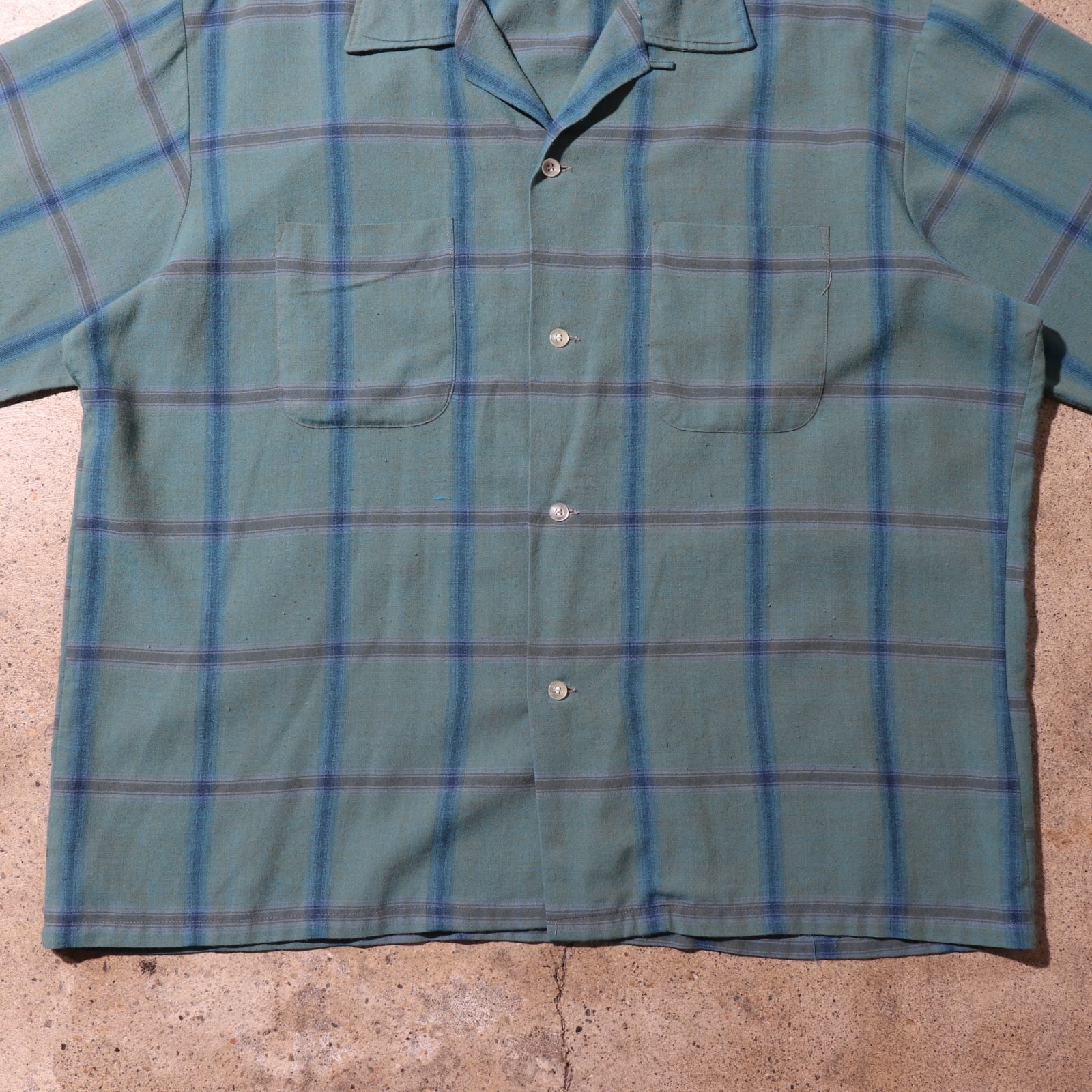 美品 XL 60s 70s BRENT 水色 レーヨン混 チェックシャツ 長袖 vintage