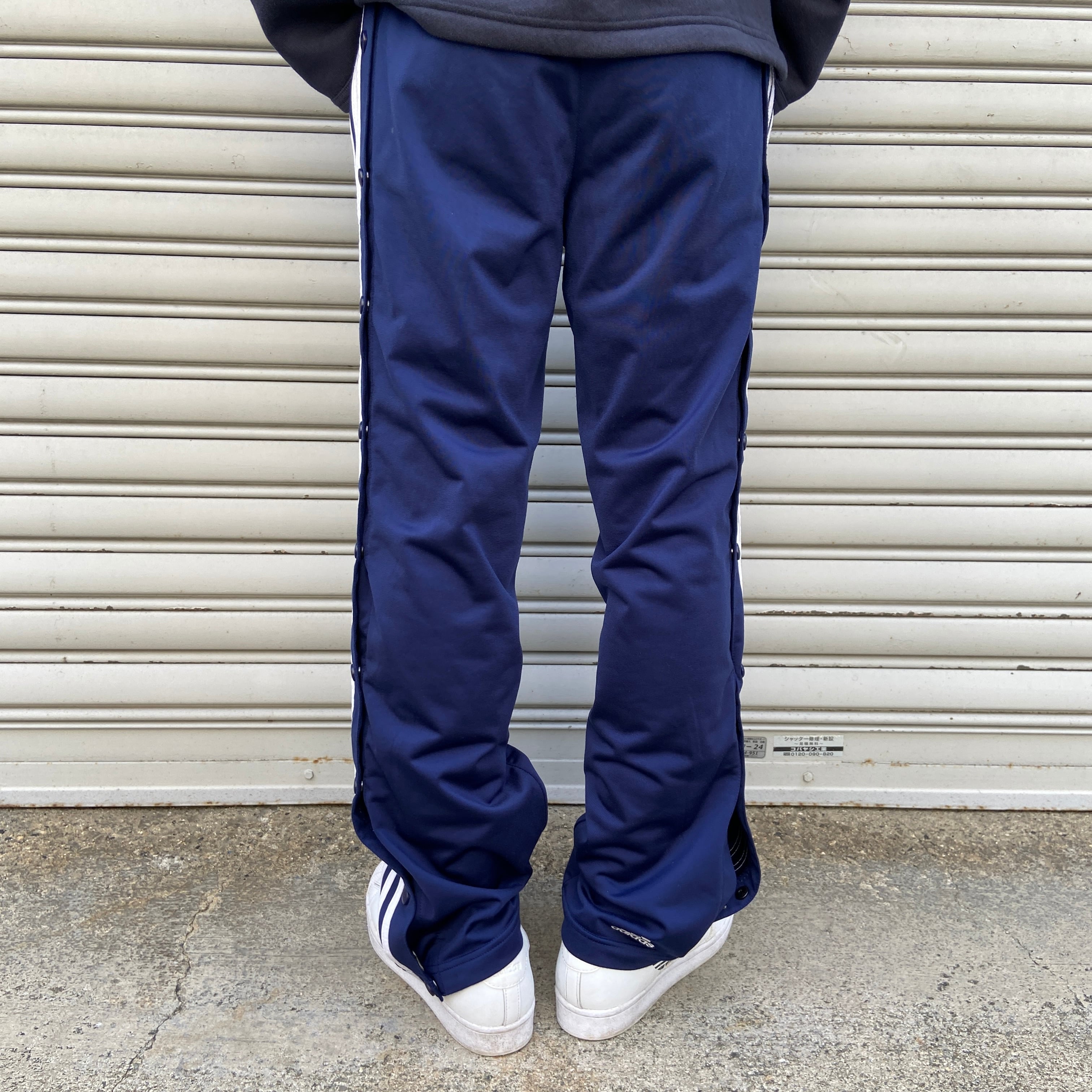 adidas アディダス サイドスナップトラックパンツ ジャージ ネイビー S