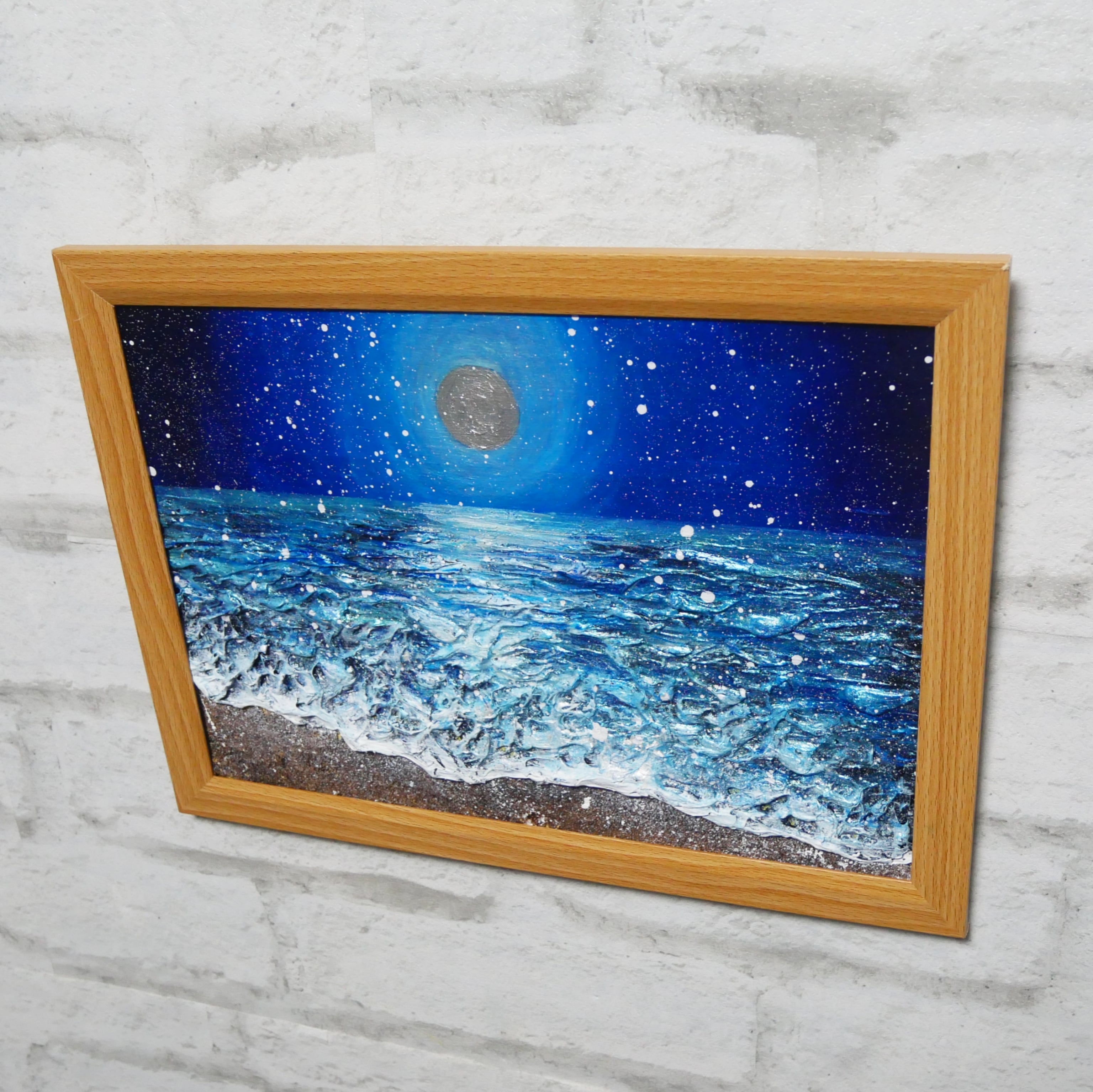 油絵 油彩 油彩画 絵 絵画【海雪の満月】 | HIROSHI1990