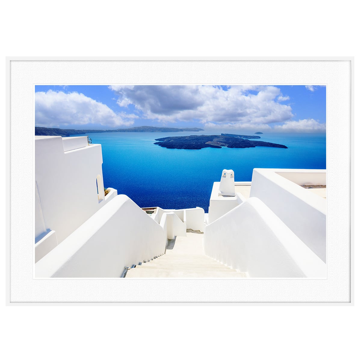 ギリシャ 風景写真 サントリーニ島 白塗り屋根と階段 インテリアアート