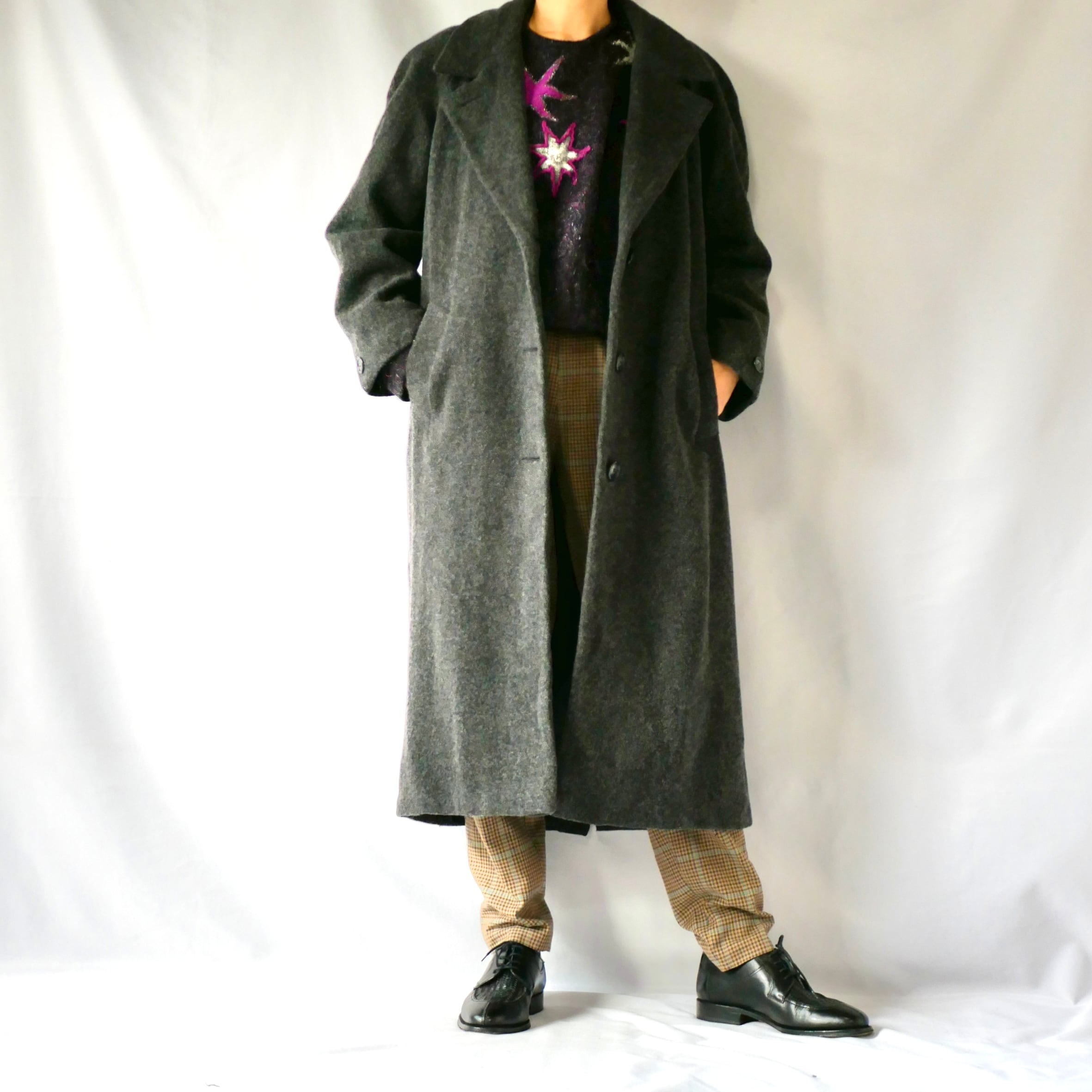 Charcoal gray wool long coat チャコールグレーウールロングコート