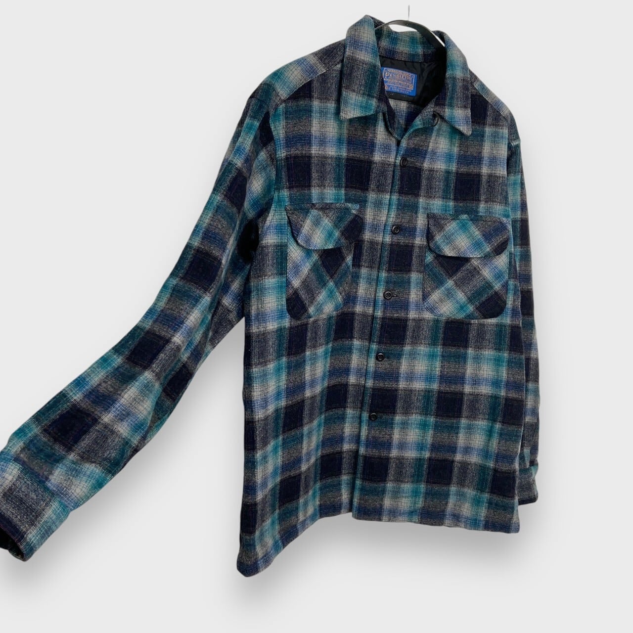 70s Pendleton オープンカラーウールシャツ オンブレシャドーチェック