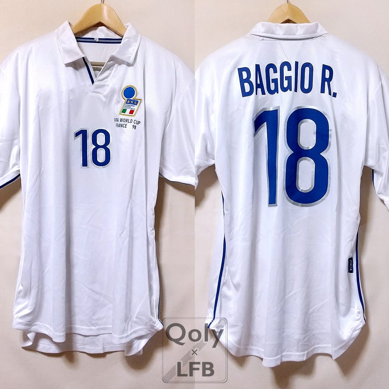 イタリア代表 1998 アウェイ半袖 Old Legend Jersey 復刻版 #18 BAGGIO