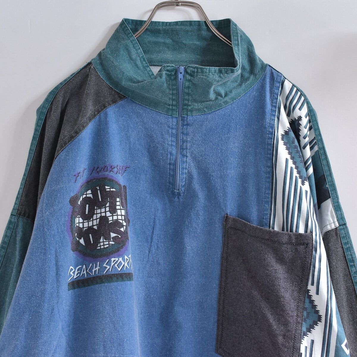 80～90s LE FROG ネイティブ柄 ハーフジップ コットン プルオーバー