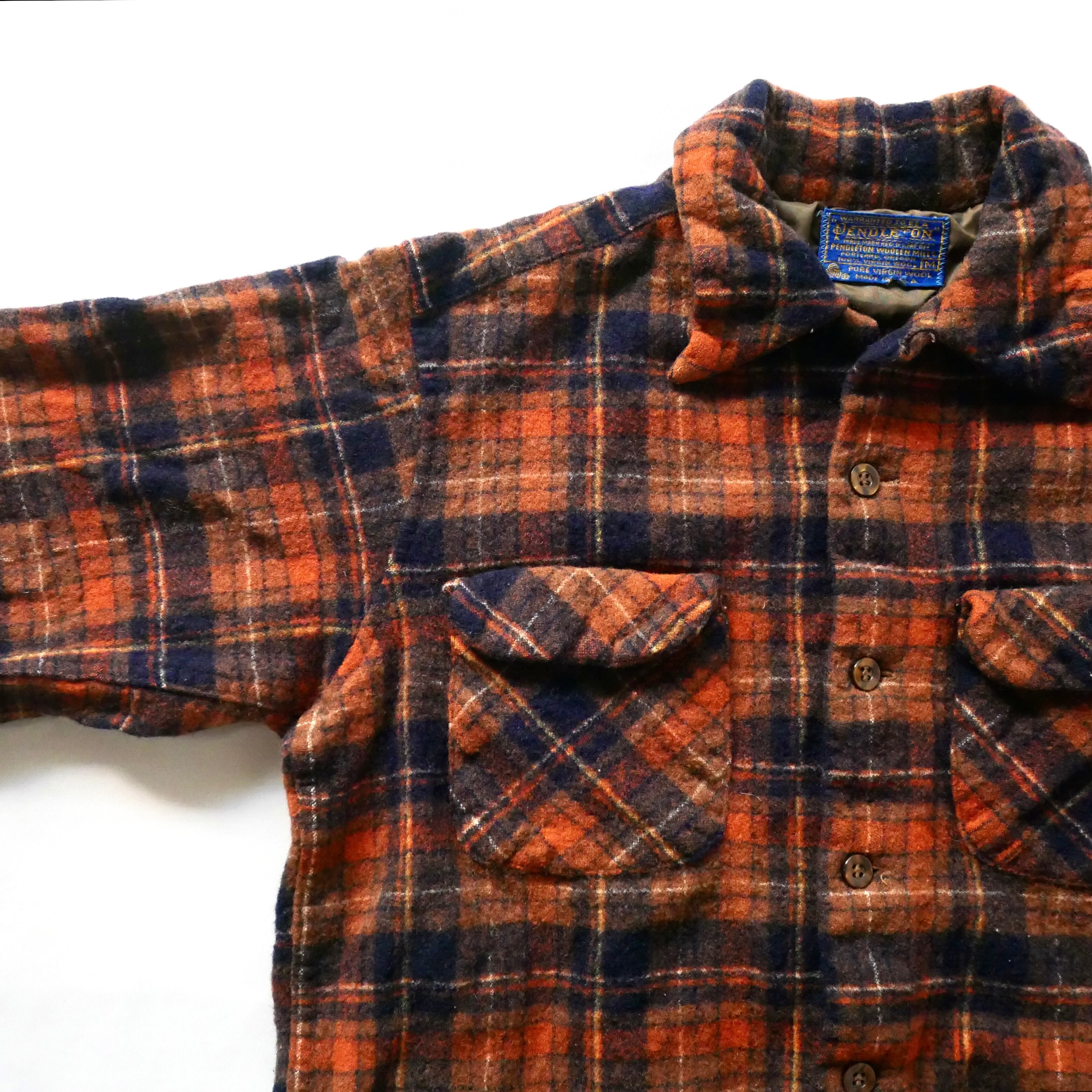Made in USA 70s pendleton brown orange check wool shirt 70年代