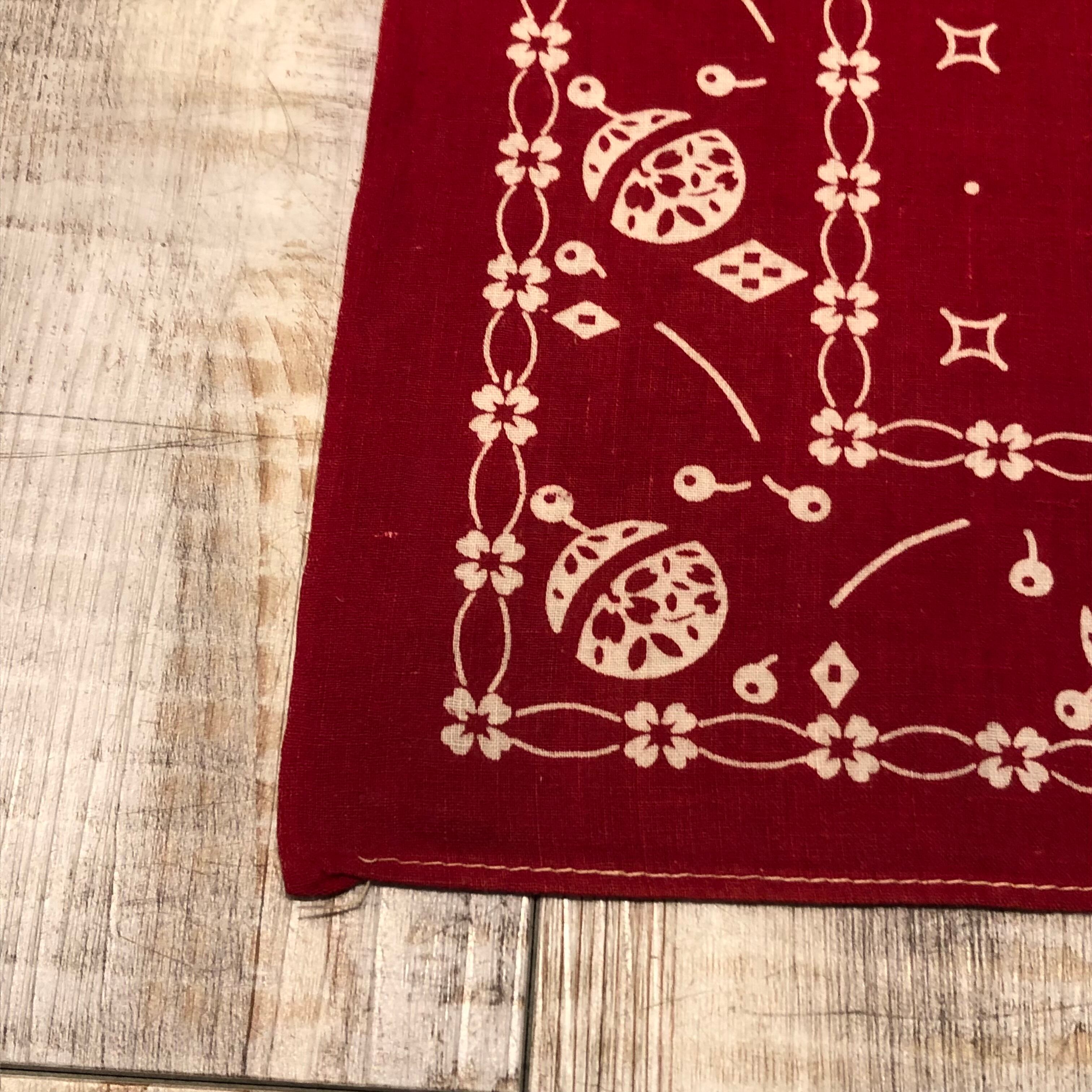 40年代 vintage bandanna バンダナ 両耳 赤 レッド 古着 古着屋 高円寺