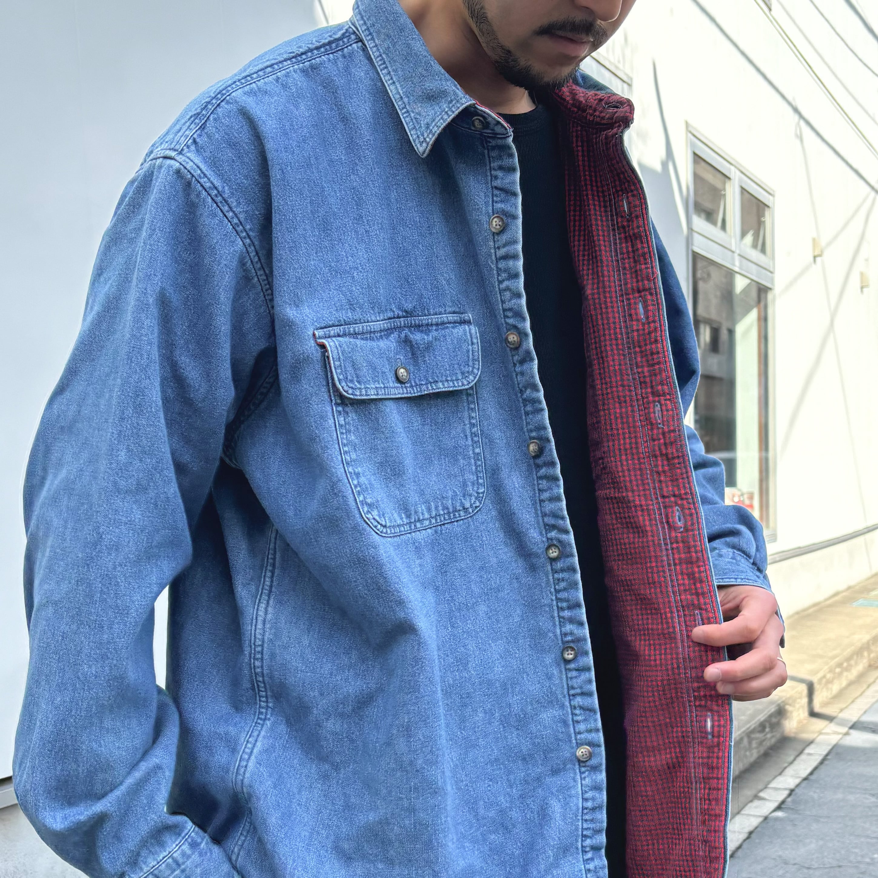 80-90's USA製 LL Bean Flannel Lined Denim Shirt XL / エルエル