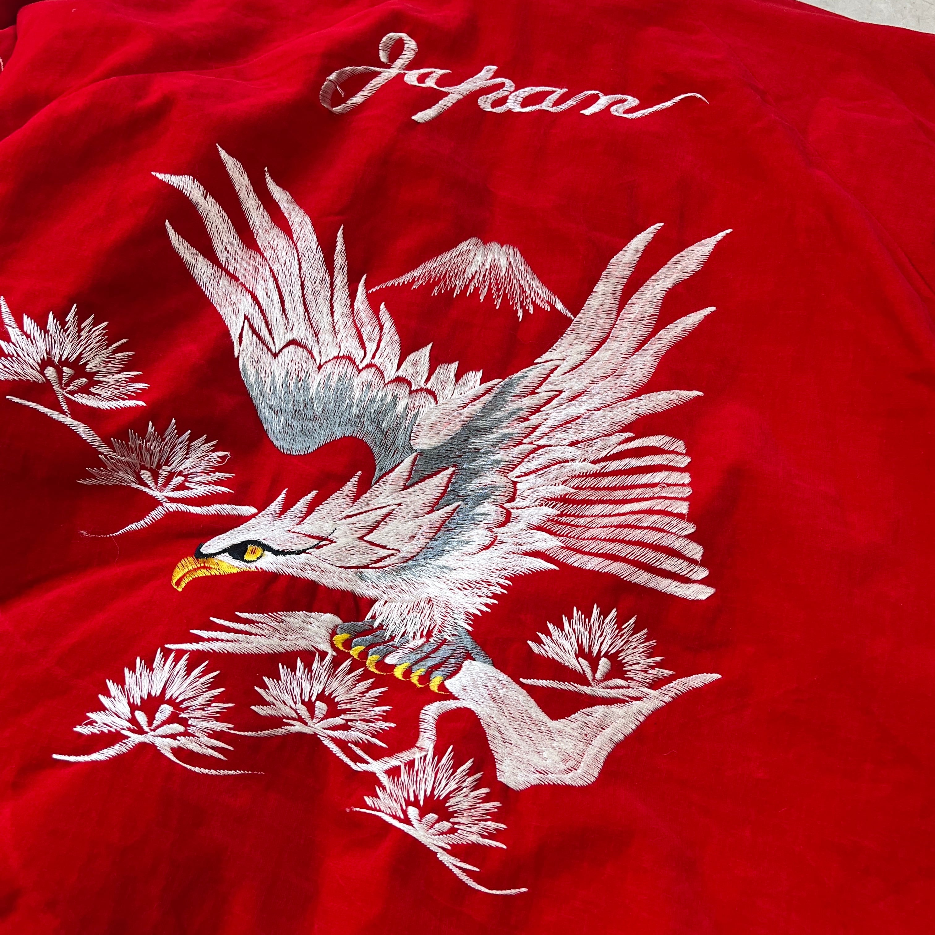 50s Japan Souvenir Jacket 50年代 スカジャン 別珍 ベロア 赤 鷹 虎 L