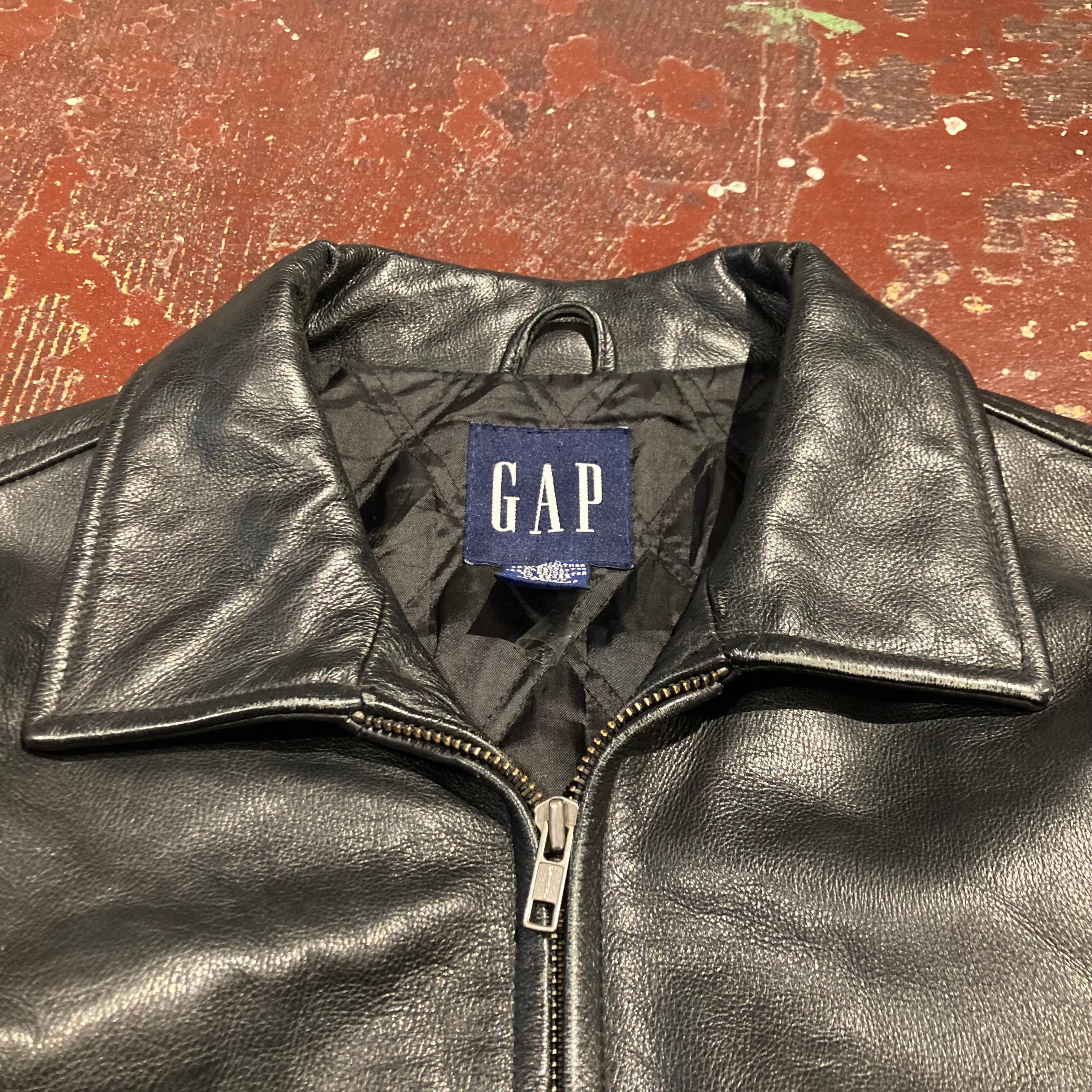 L 』GAP ギャップ レザージャケット ブラックレザー フルジップ レザー