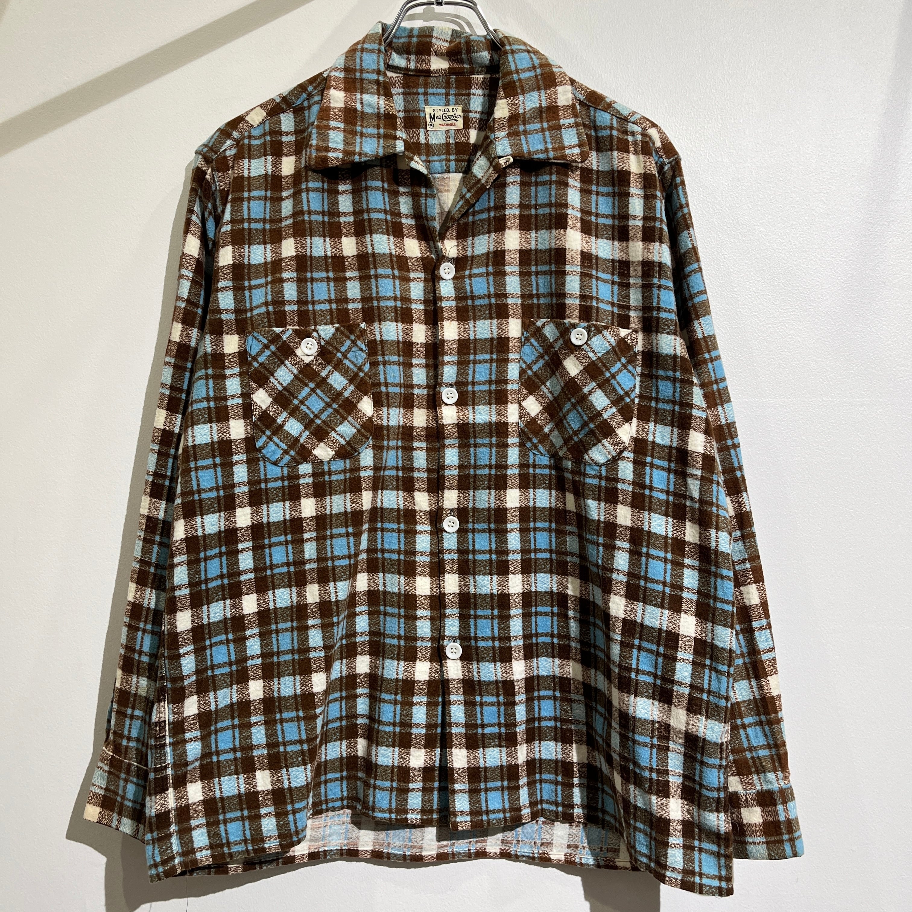 50s Print Flannel Shirt Open Collar 50年代 プリントフランネル