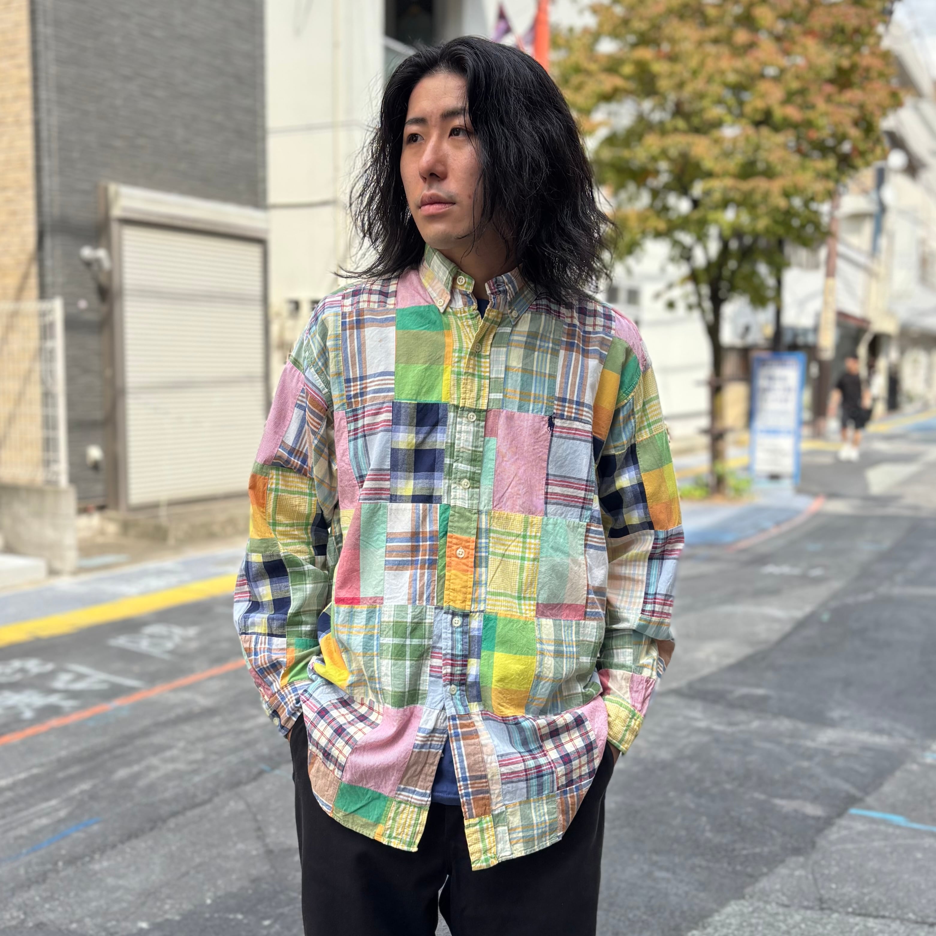 90s Ralph Lauren Patchwork L/S Shirt M / ラルフローレン パッチ