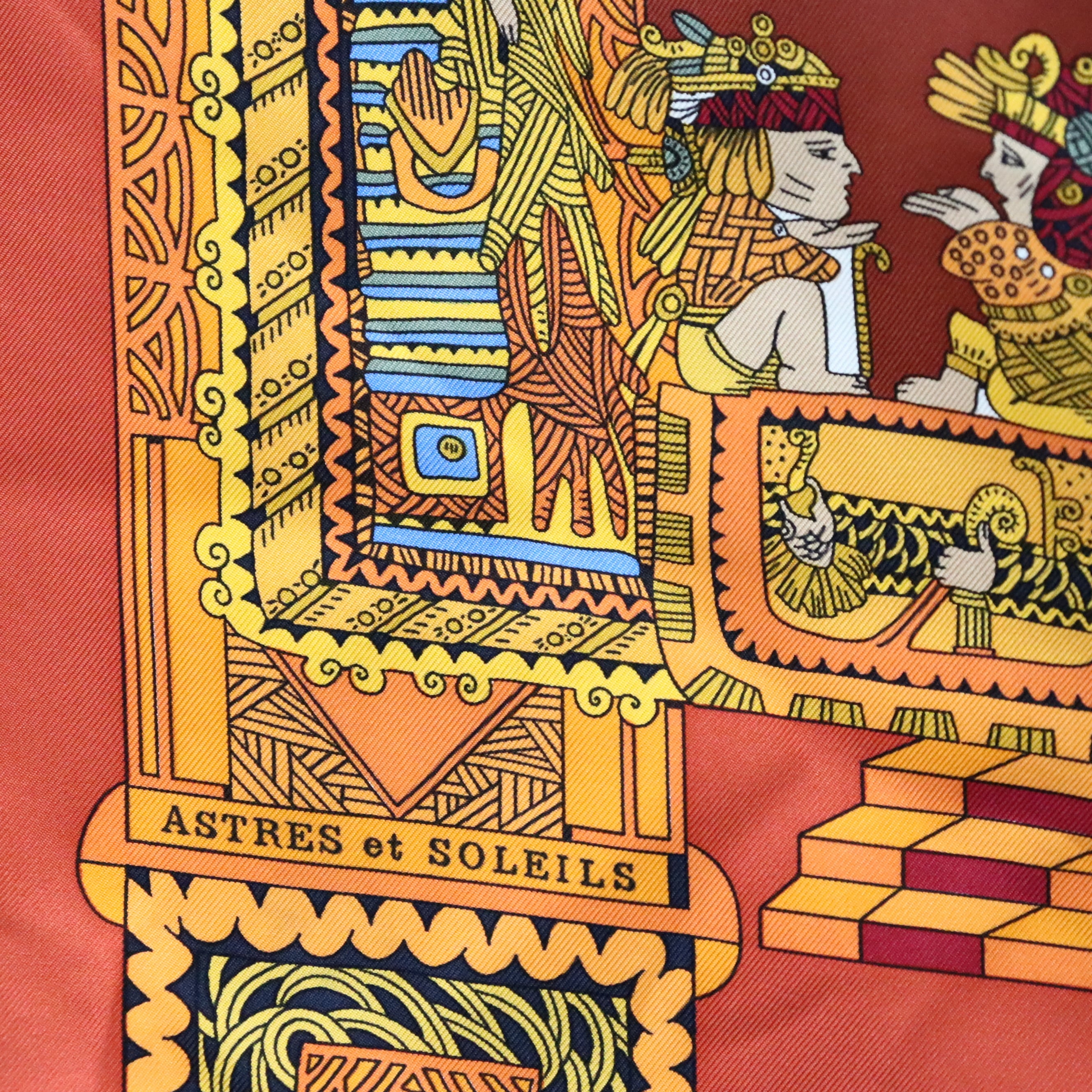 美品 HERMES エルメス カレ90 ASTRES et SOLEILS 天体と太陽 オレンジ