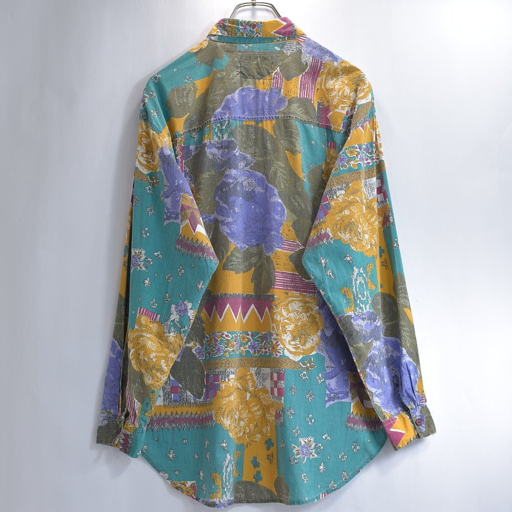 90s ANDREW SPORTS ボタニカルパターン コットン 総柄シャツ