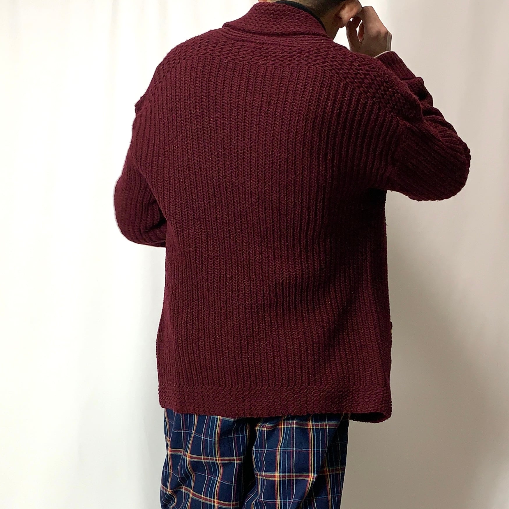 vintage old 50s shawl collar middle gauge knit cardigan ショール