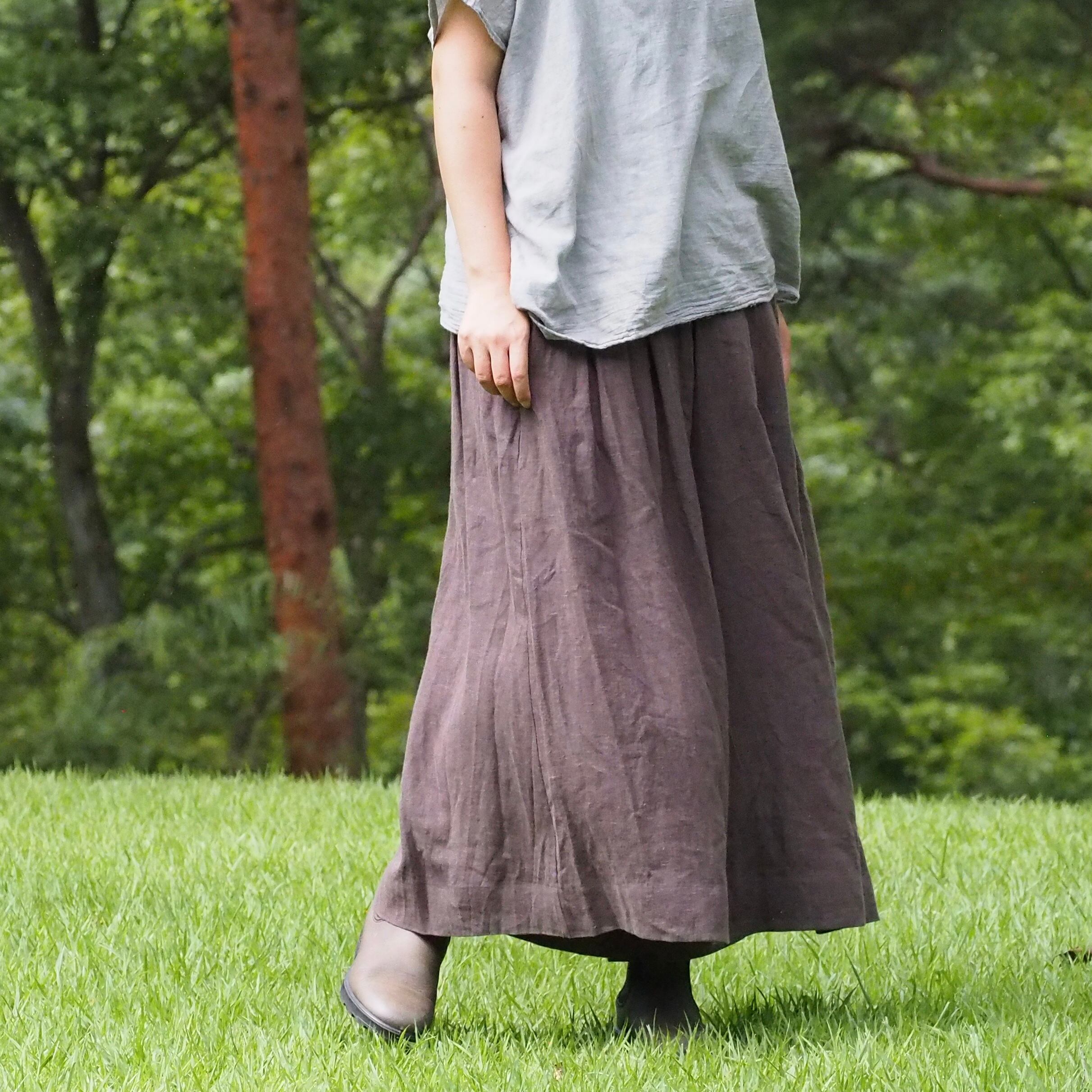 フレンチリネン タック キュロット パンツ ワイドパンツ 麻 フレア