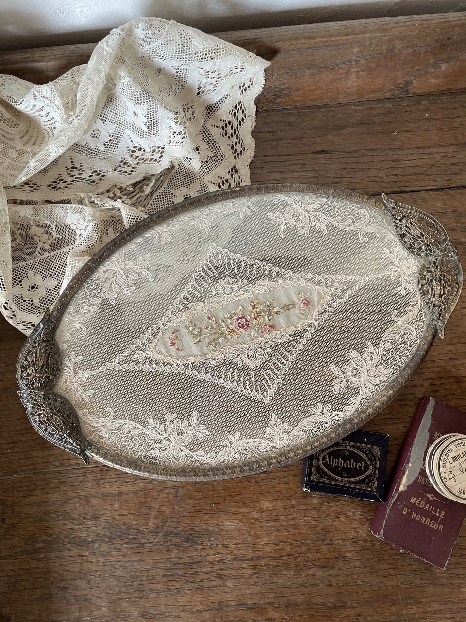 フランス ガラストレイ レース オーバル | Brocante de La Cocotte