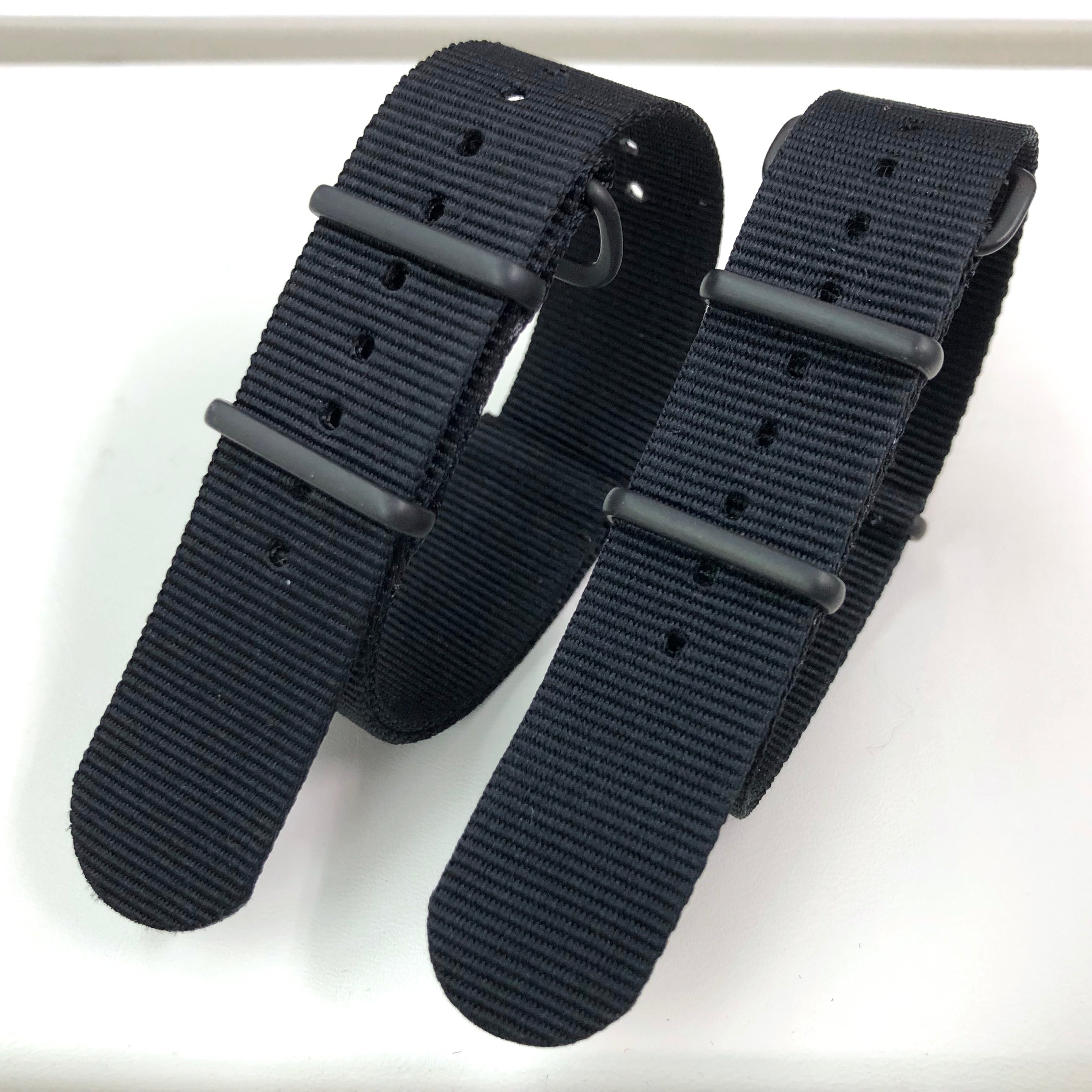 NATOタイプ ナイロンストラップ オールブラック 18/20mm ブラック金具