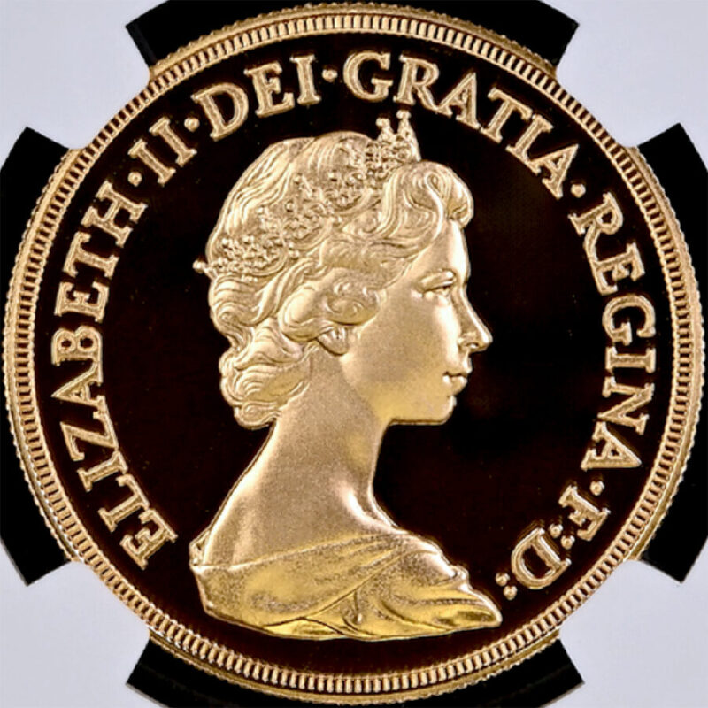 1984年 イギリス 英国 エリザベス2世 ヤングヘッド 5ソブリン 金貨 NGC
