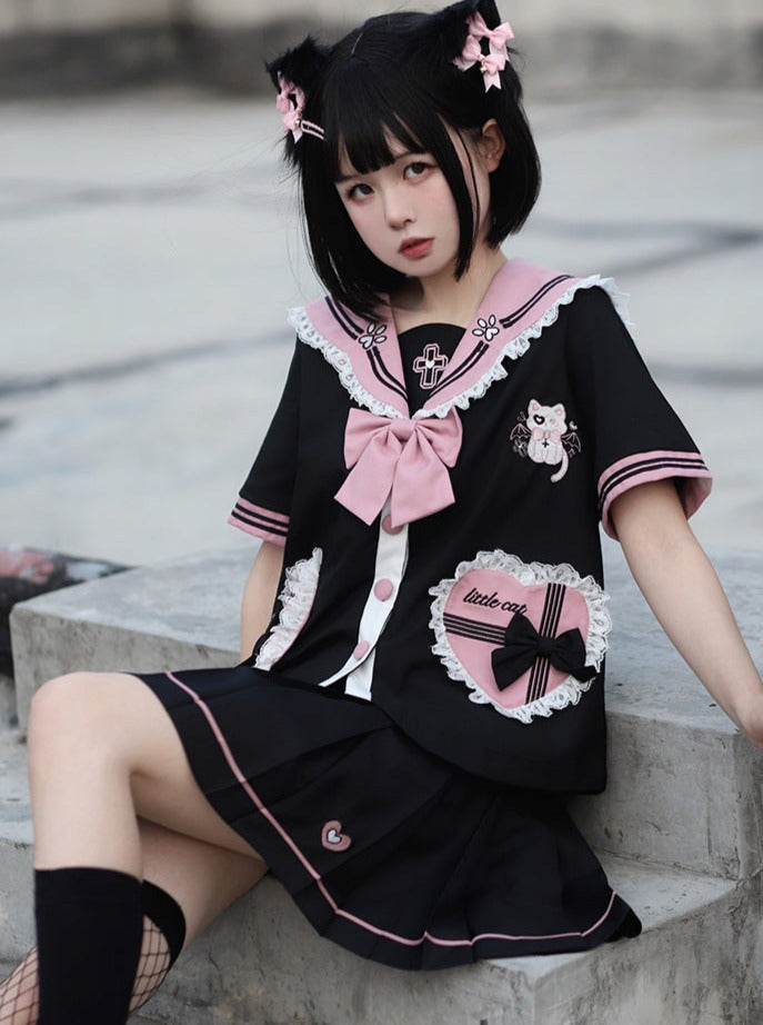 ブラックピンクセーラーレースセットアップ – Belchic