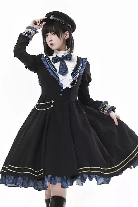 予約商品】カレッジスタイルダークエレガントミリタリーセーラードレス