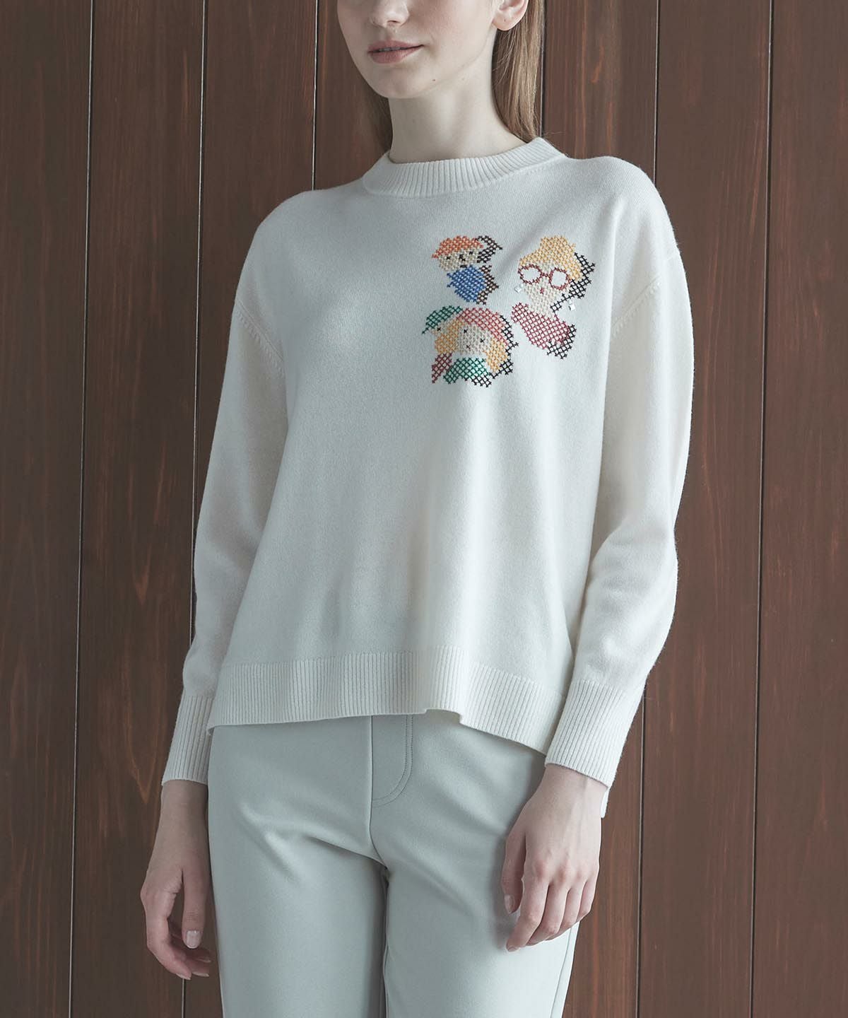 ウール100％ピクセル刺繍ニットカーディガン|スタジオピッコーネ