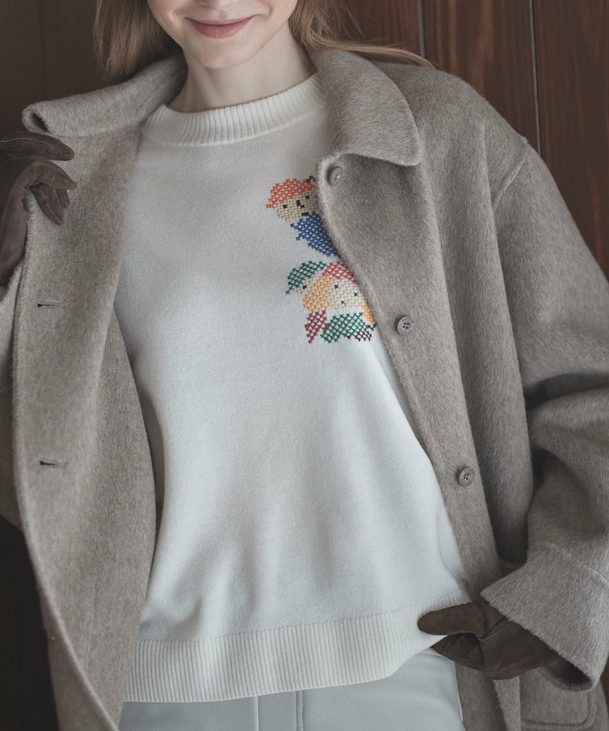 ウール100％ピクセル刺繍ニット|スタジオピッコーネ - ゴルフウェアや