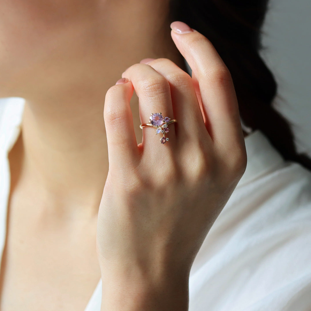 ビズー公式】クンツァイト×マルチカラージュエル K18/PTリング・サクラ