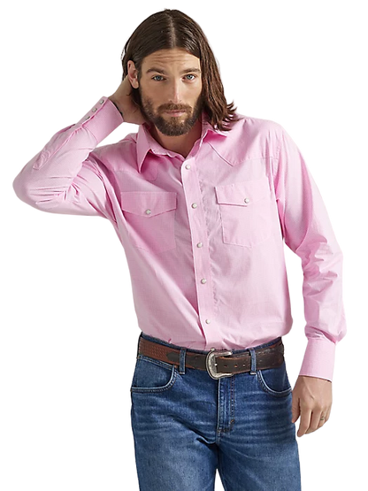 Wrangler Men's Bucking Cancer Snap Fuschia Pink Shirt - Western