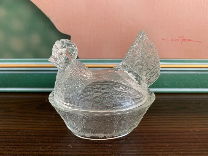 フランス 60s ニワトリ ガラス 小物入れ キャンディーポット