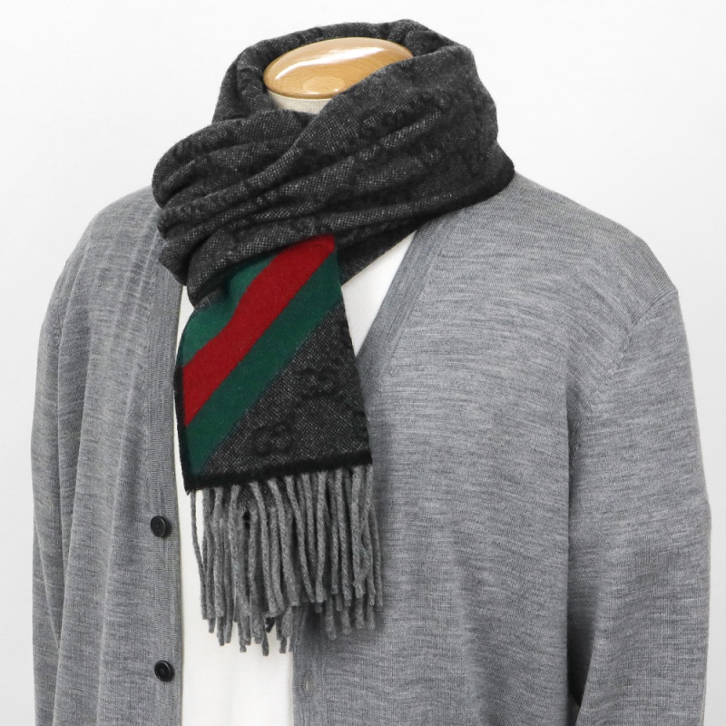 Brandol / GUCCI グッチ ストール ウール100% GG柄 マフラー グレー系