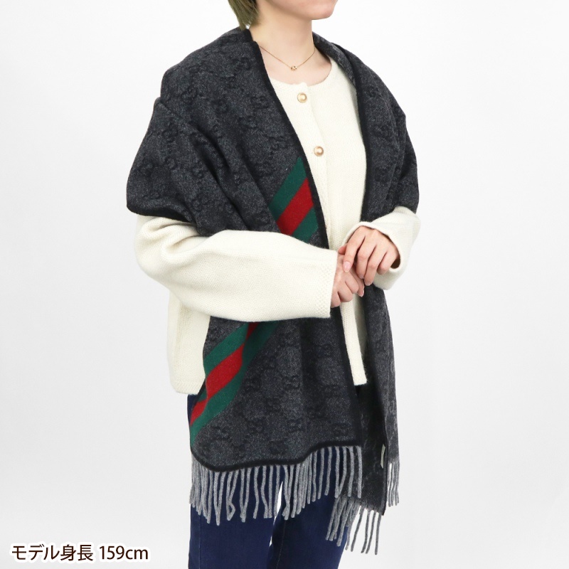 Brandol / GUCCI グッチ ストール ウール100% GG柄 マフラー グレー系