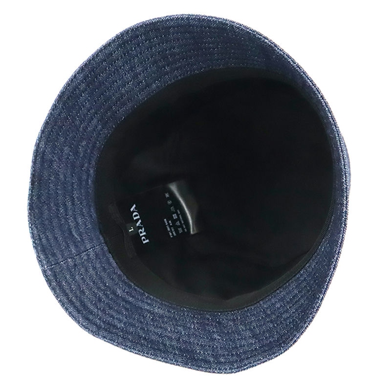 Brandol / PRADA プラダ 帽子 デニム 三角ロゴ バケットハット Lサイズ